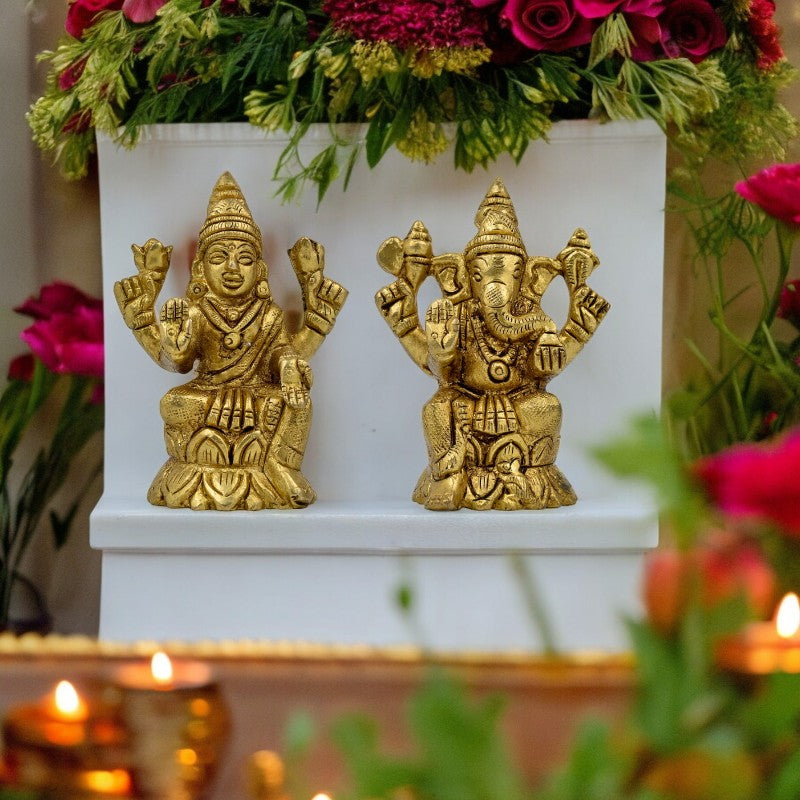Brass Lakshmi Ganesh God Idol