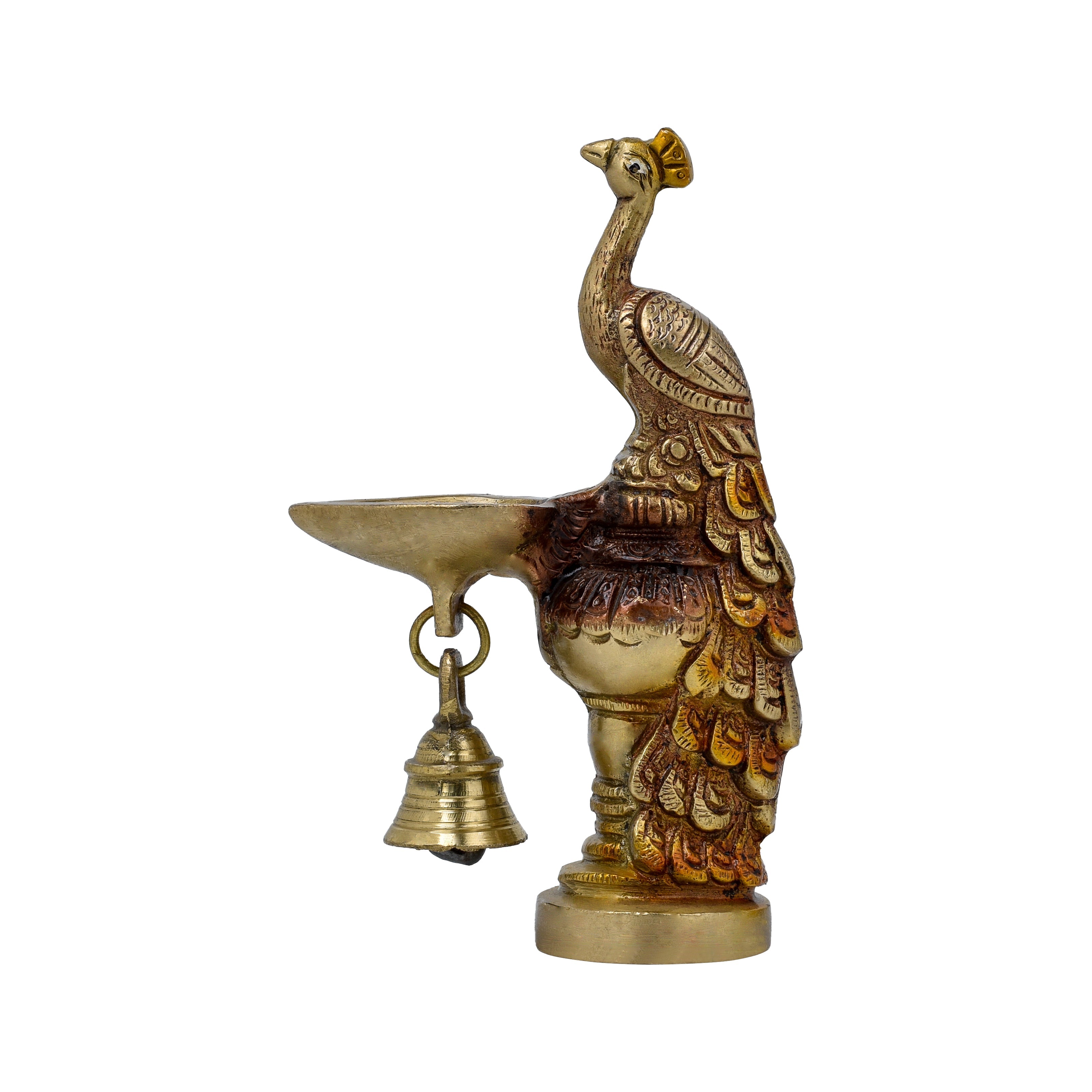 Majestic Peacock Brass Diya with Hanging Bell – Auspicious Pooja & Home Décor