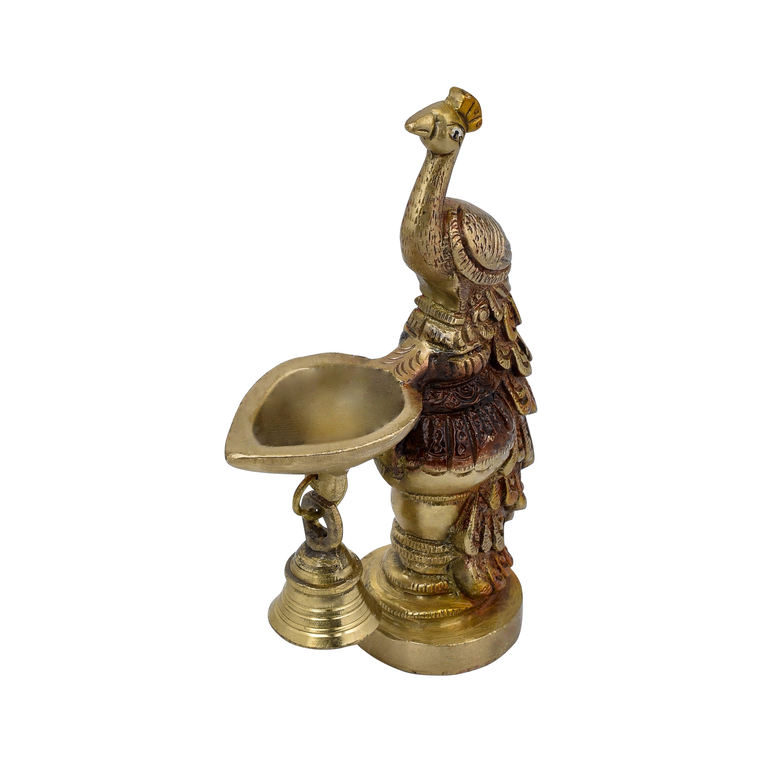 Majestic Peacock Brass Diya with Hanging Bell – Auspicious Pooja & Home Décor