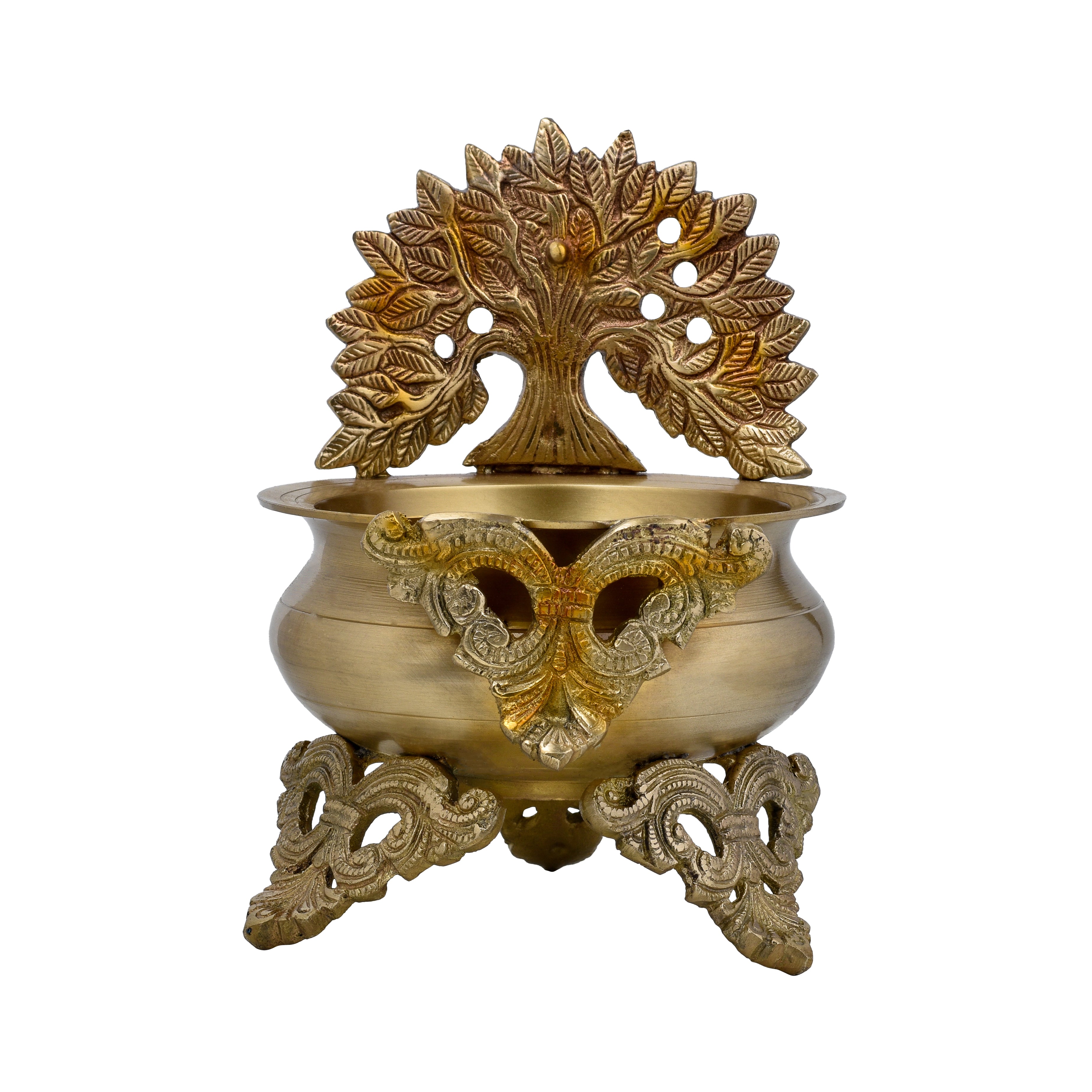 Brass Peacock Tree Urli Bowl – Decorative Pooja Urli for Flowers & Festive Décor