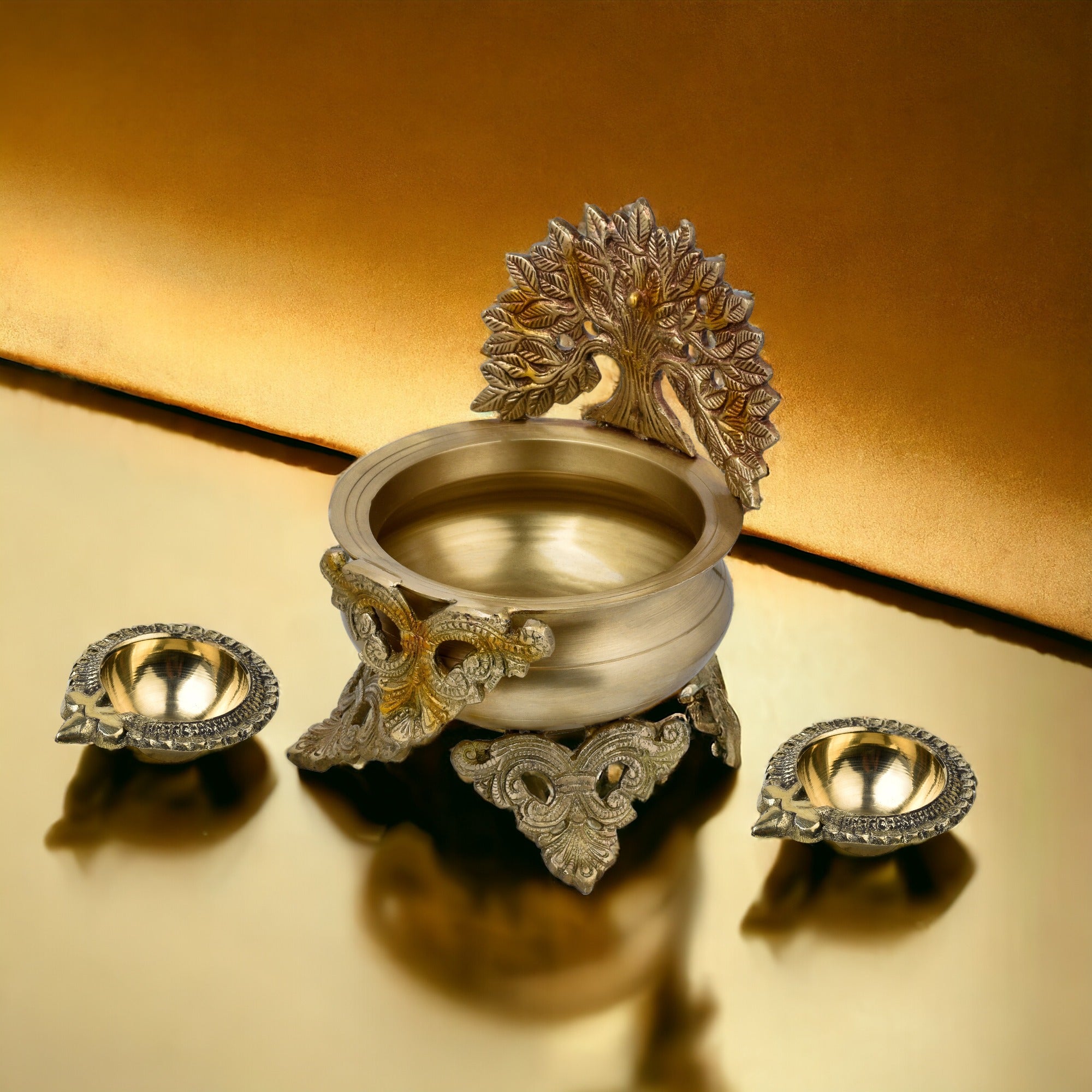 Brass Peacock Tree Urli Bowl – Decorative Pooja Urli for Flowers & Festive Décor