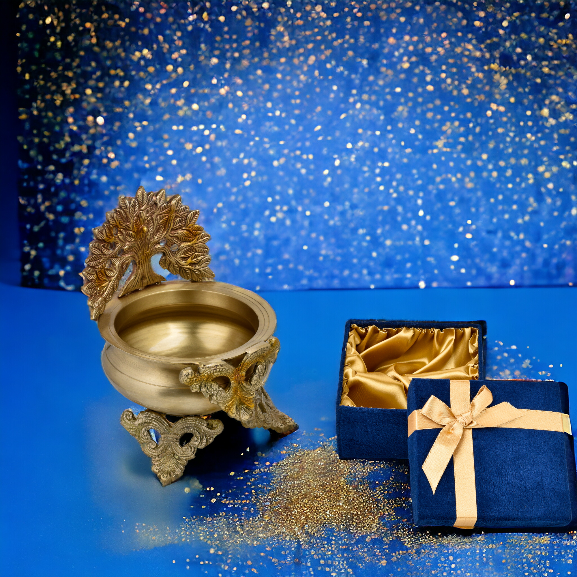 Brass Peacock Tree Urli Bowl – Decorative Pooja Urli for Flowers & Festive Décor