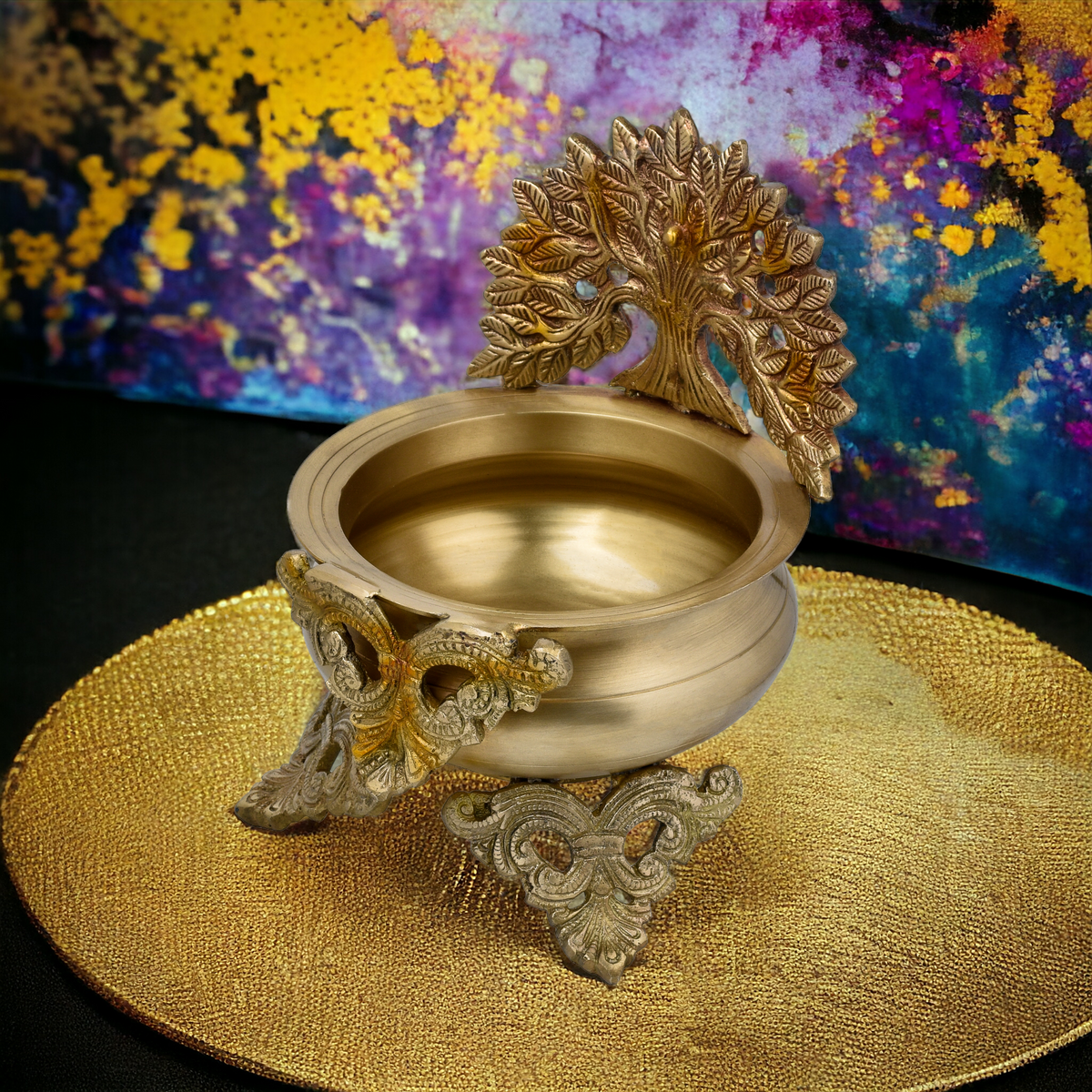 Brass Peacock Tree Urli Bowl – Decorative Pooja Urli for Flowers & Festive Décor