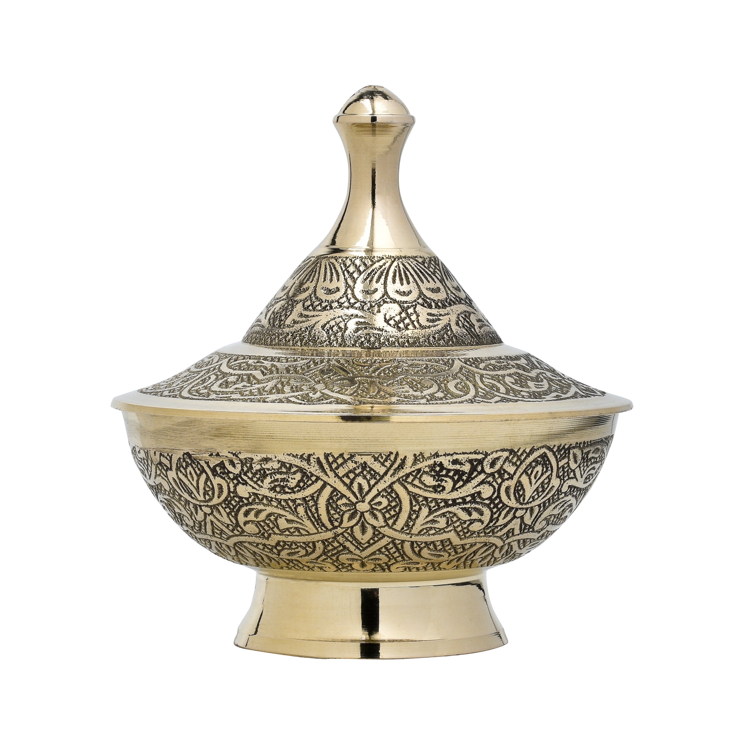 Brass Antique Brass Bowl with Lid - Carved