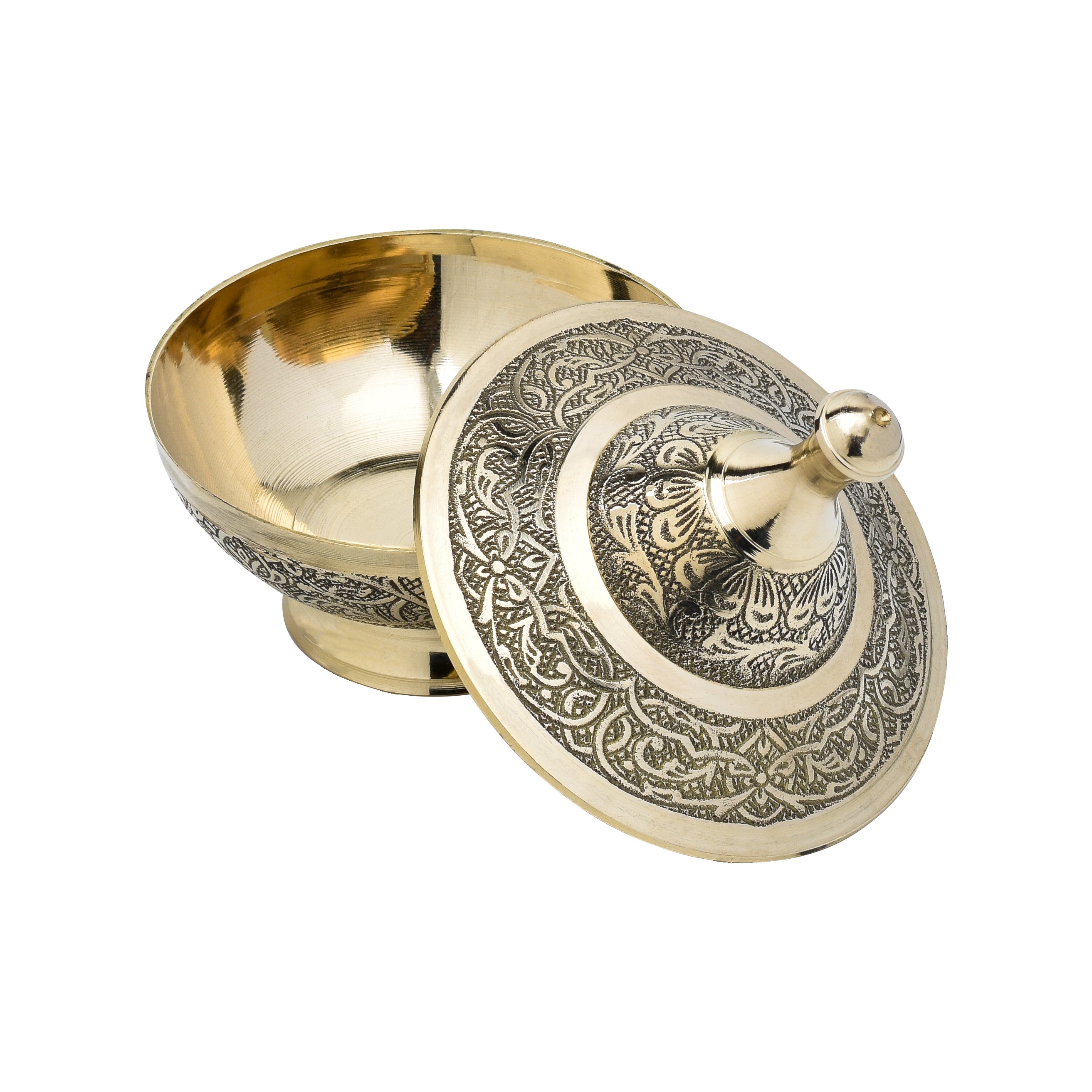 Brass Antique Brass Bowl with Lid - Carved