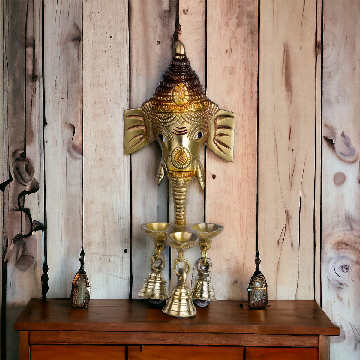 Brass Hanging Ganesh Ji with Bells – Auspicious Wall Decor for Entrance or Puja Room