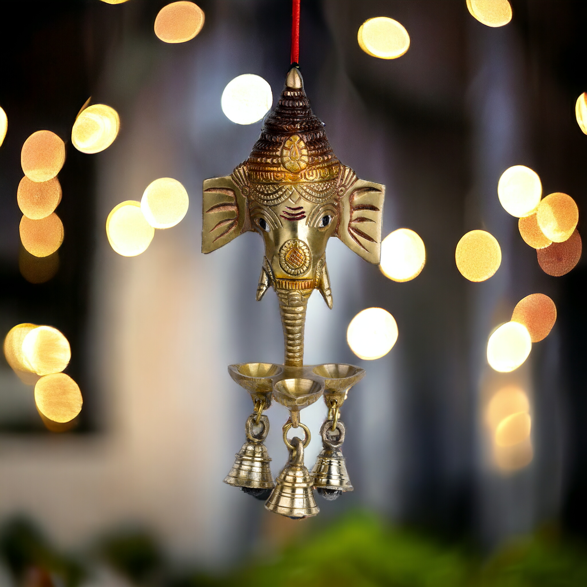 Brass Hanging Ganesh Ji with Bells – Auspicious Wall Decor for Entrance or Puja Room