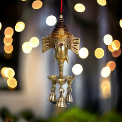 Brass Hanging Ganesh Ji with Bells – Auspicious Wall Decor for Entrance or Puja Room