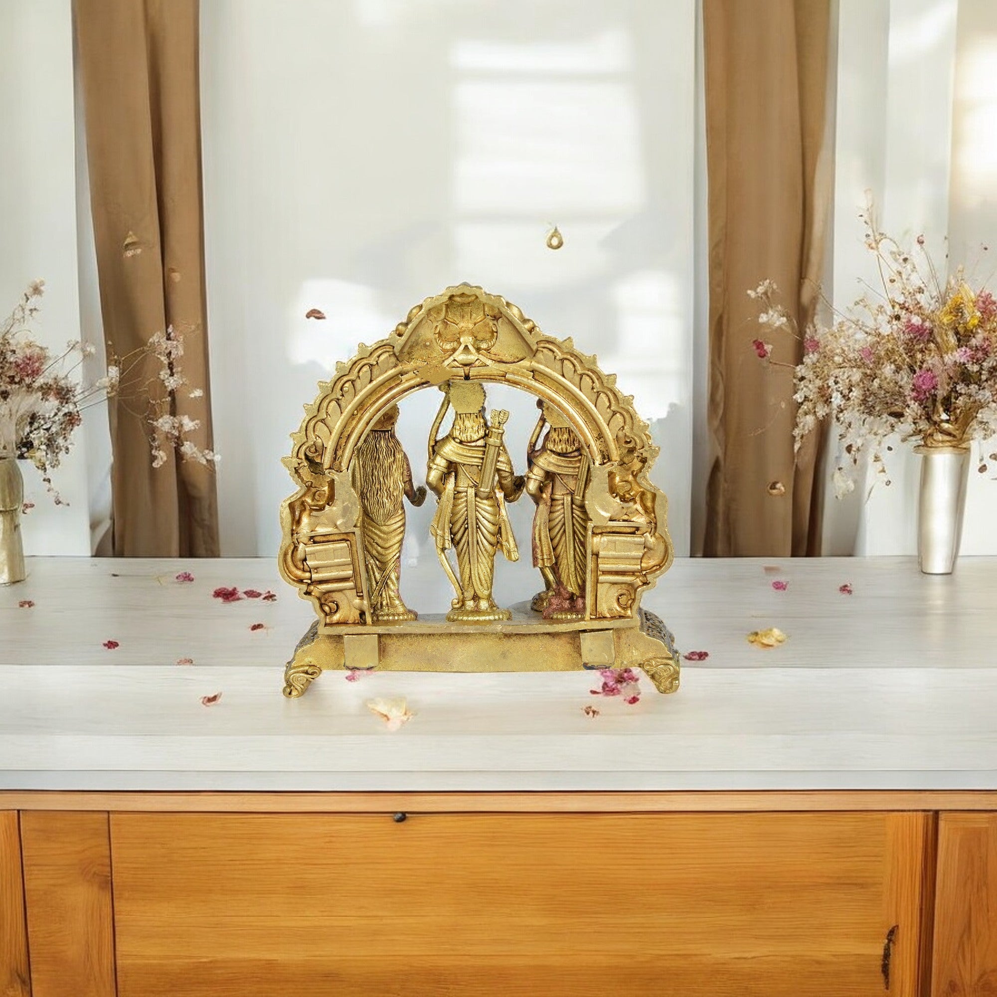 Ram Darbar Brass Idol – Lord Ram, Sita, Lakshman & Hanuman Murti – Handcrafted Pooja & Home Temple Décor
