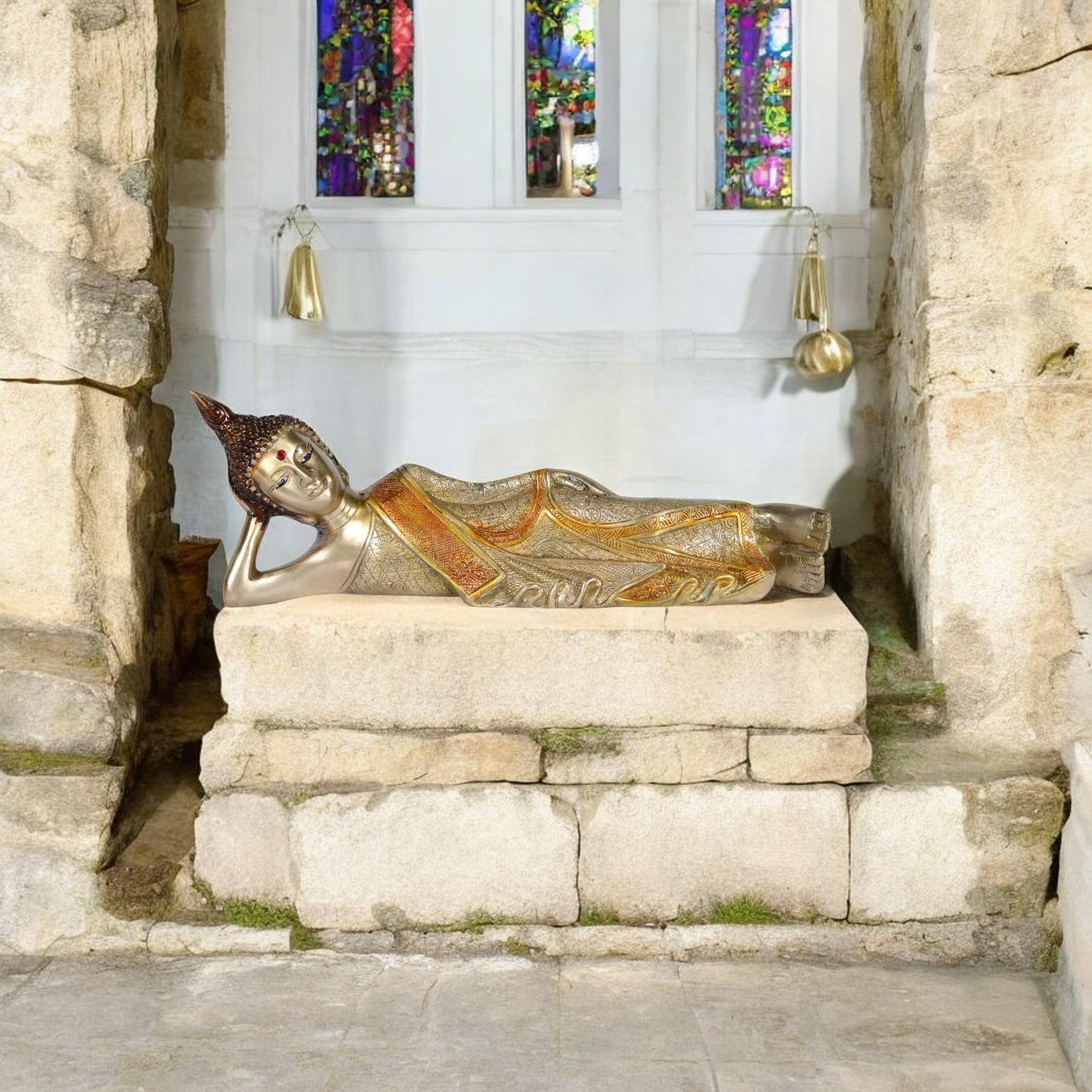 Antique Brass Reclining Buddha