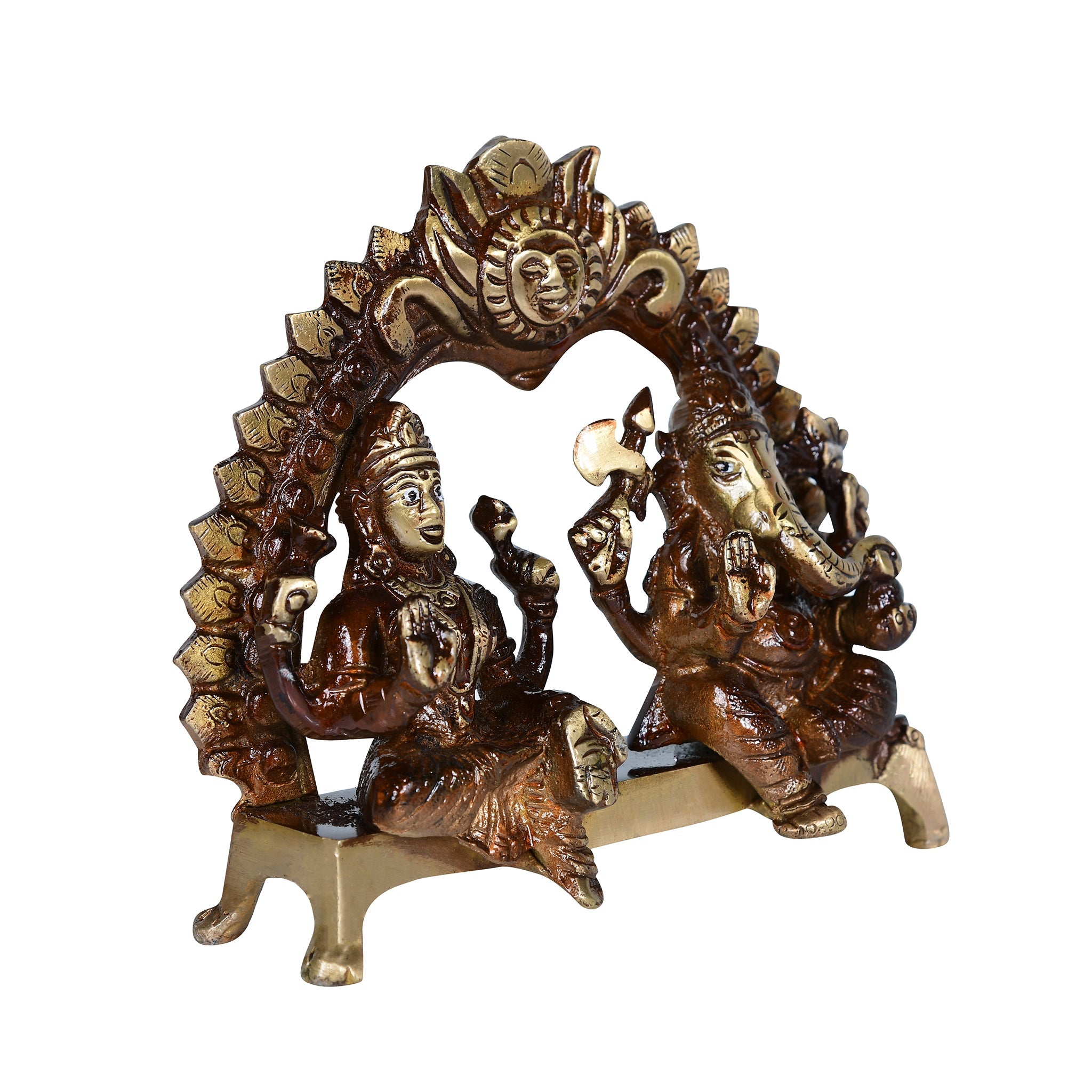 Brass Antique Lakshmi Ganesh Seated with Arch