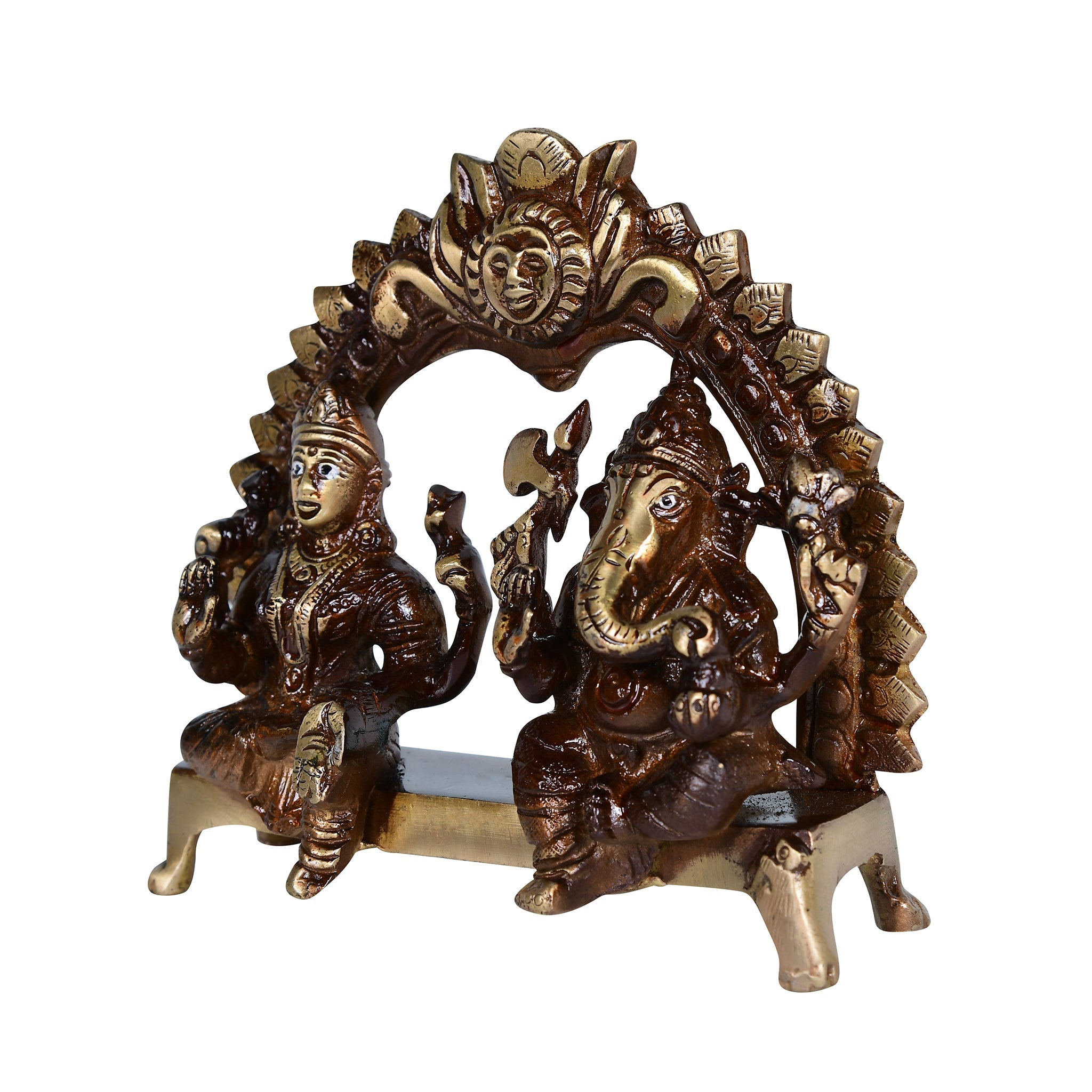 Brass Antique Lakshmi Ganesh Seated with Arch