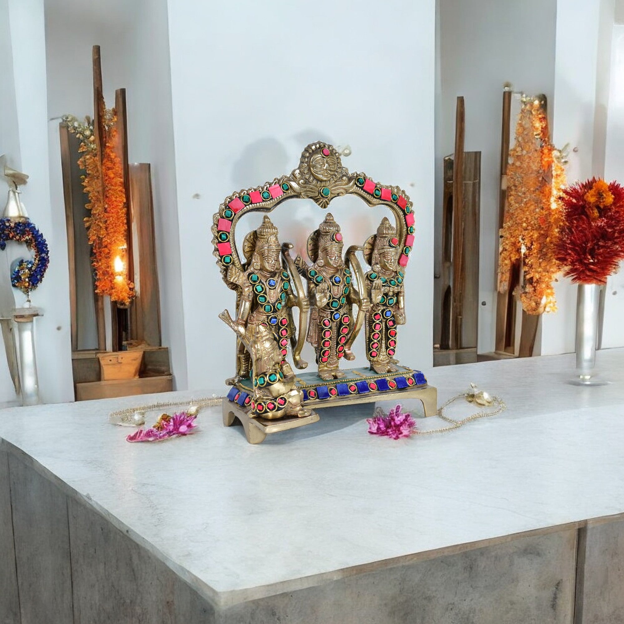 Brass Ram Darbar with Stones-8.5" Height