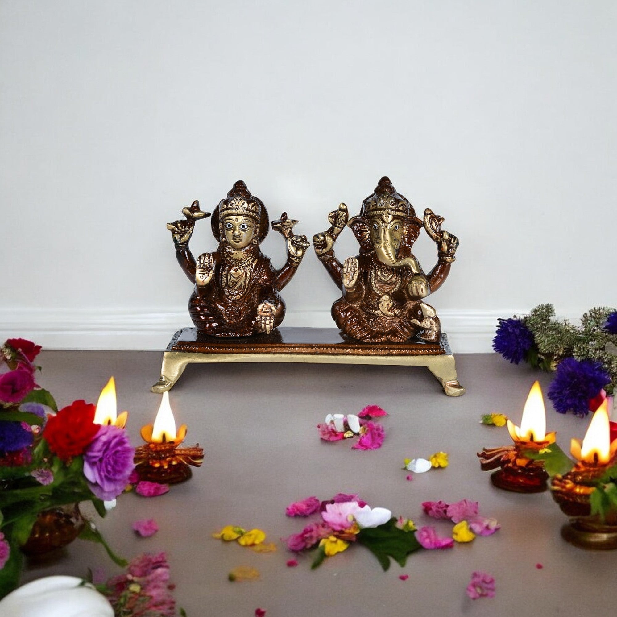 Brass Antique Lakshmi Ganesh with chowki