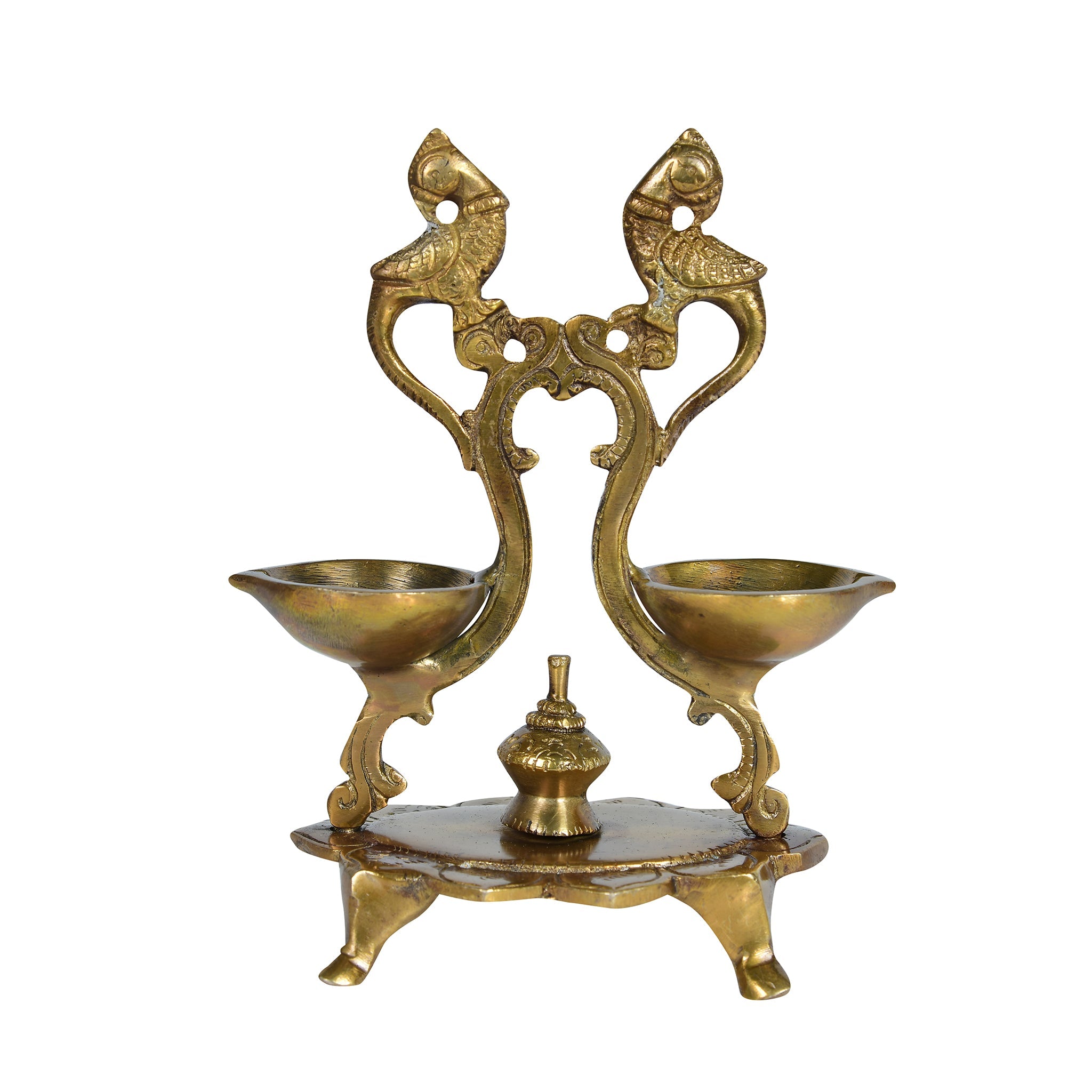 Brass Double Peacock Deepam – Traditional Dual Oil Lamp
