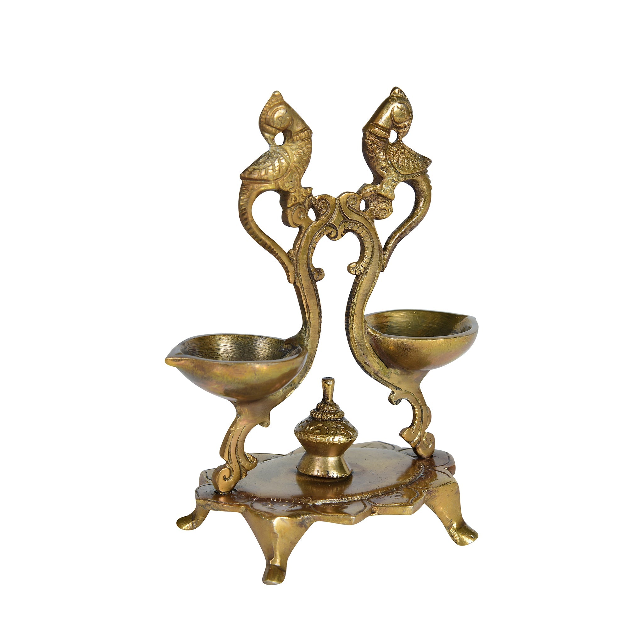 Brass Double Peacock Deepam – Traditional Dual Oil Lamp
