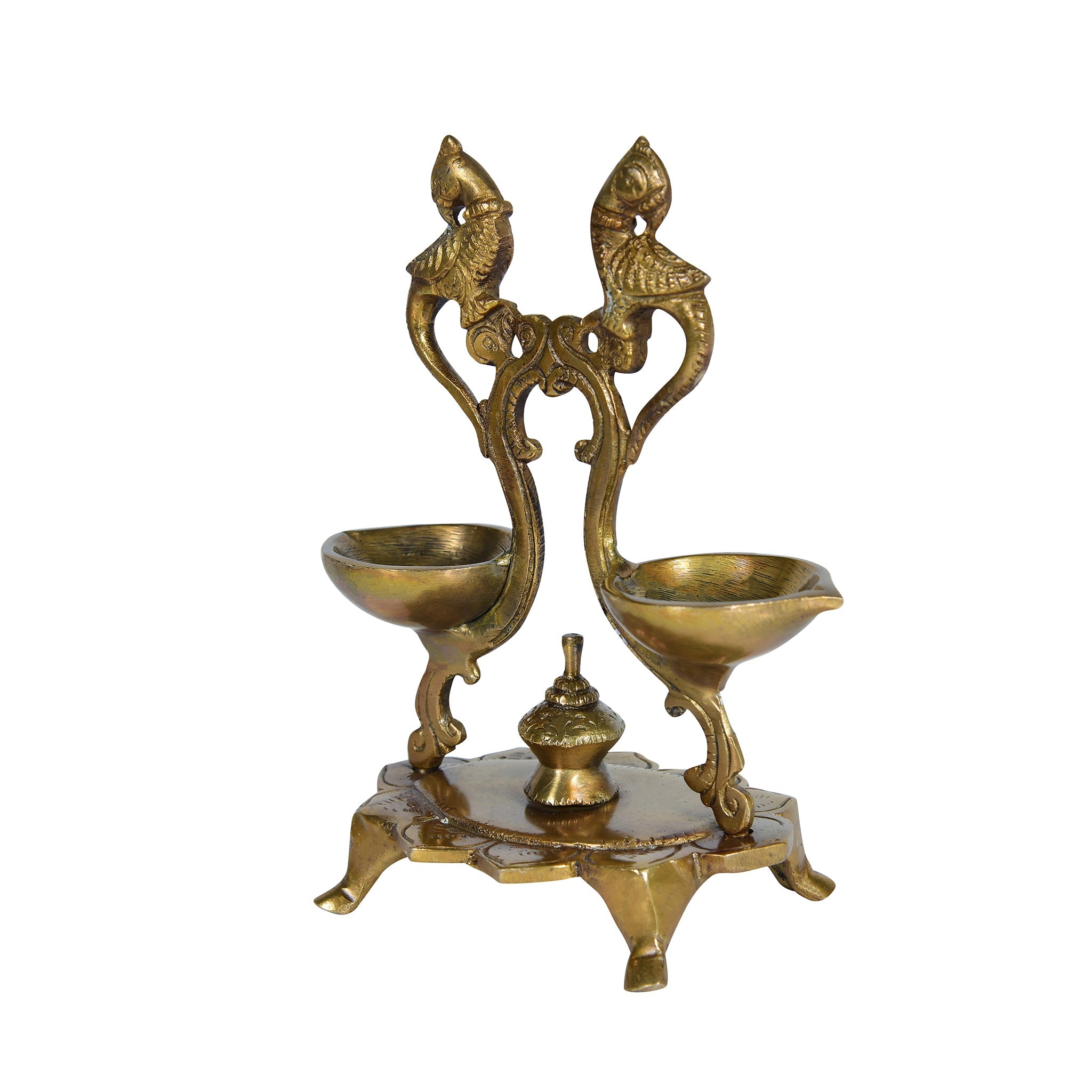Brass Double Peacock Deepam – Traditional Dual Oil Lamp
