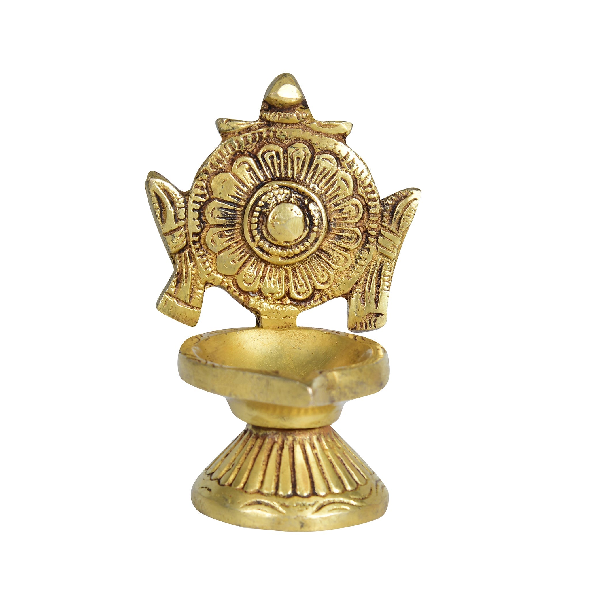 Brass Shankh Chakra Diya Pair – Sacred Twin Oil Lamps
