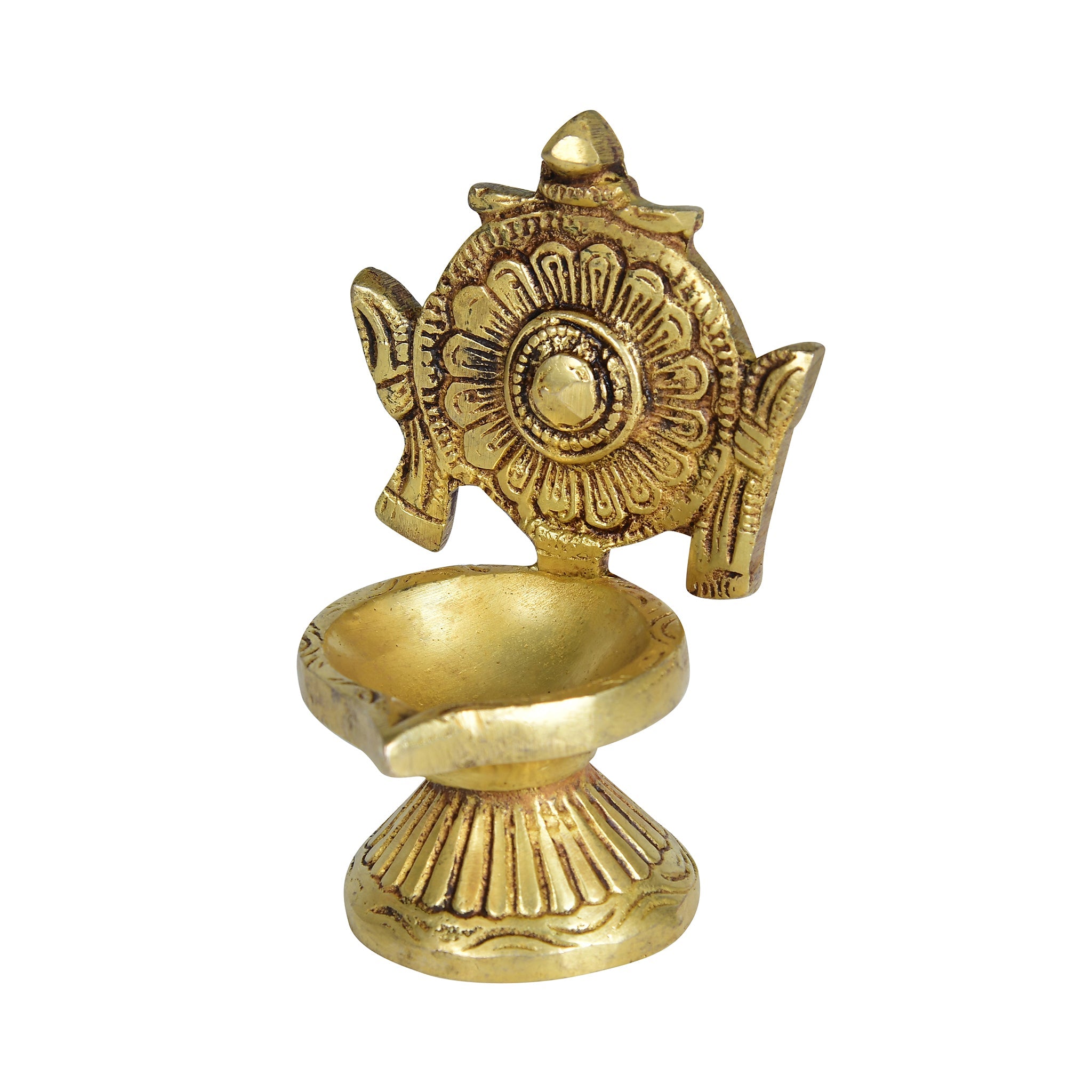 Brass Shankh Chakra Diya Pair – Sacred Twin Oil Lamps