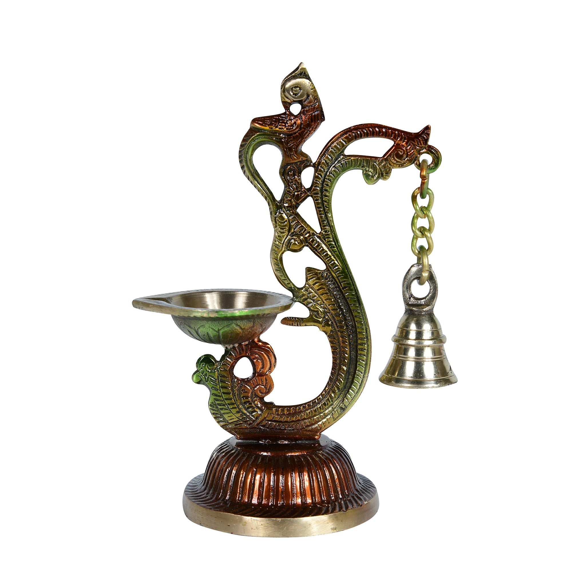 Brass Colored Diya with Bells
