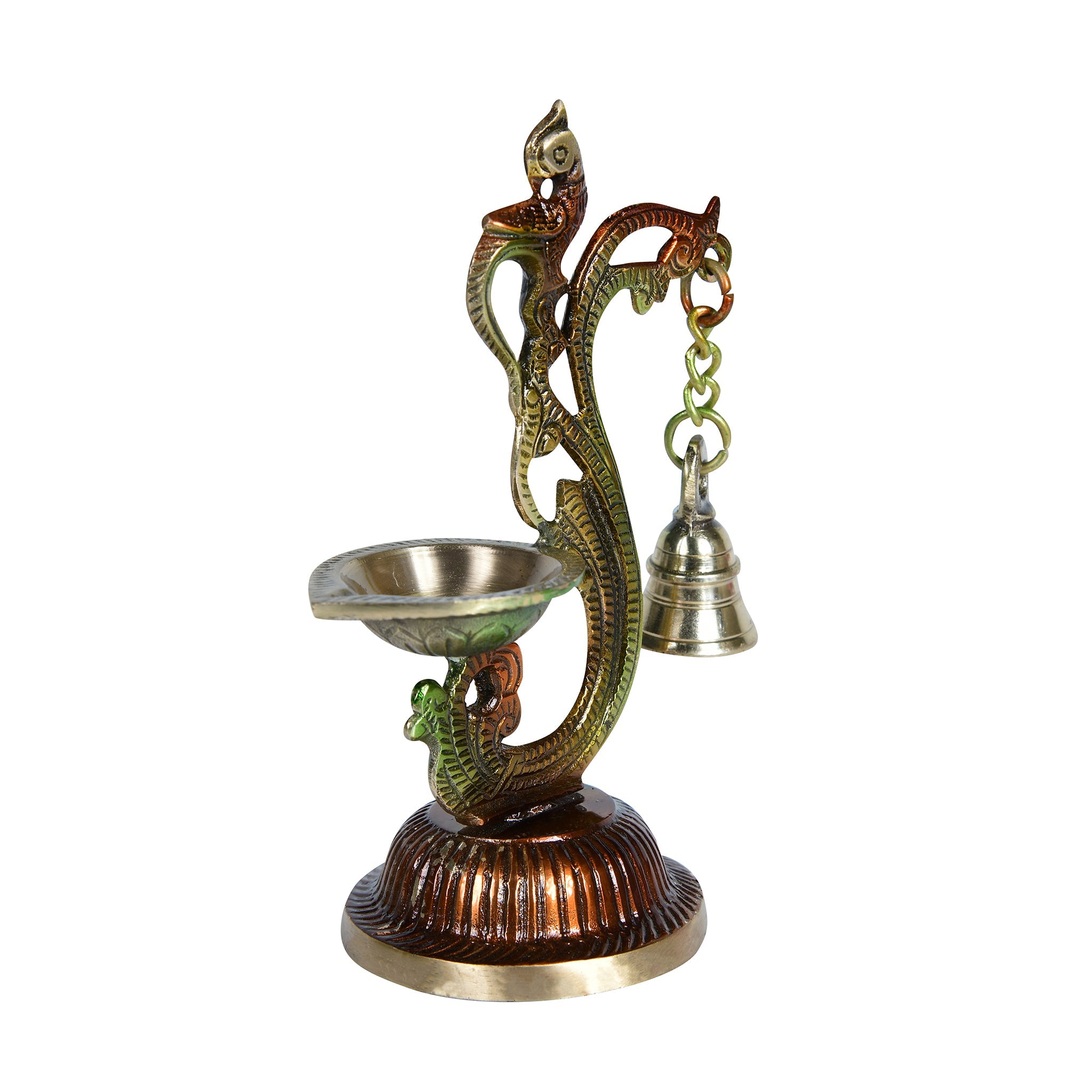 Brass Colored Diya with Bells
