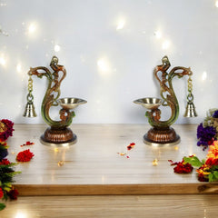 Brass Colored Diya with Bells