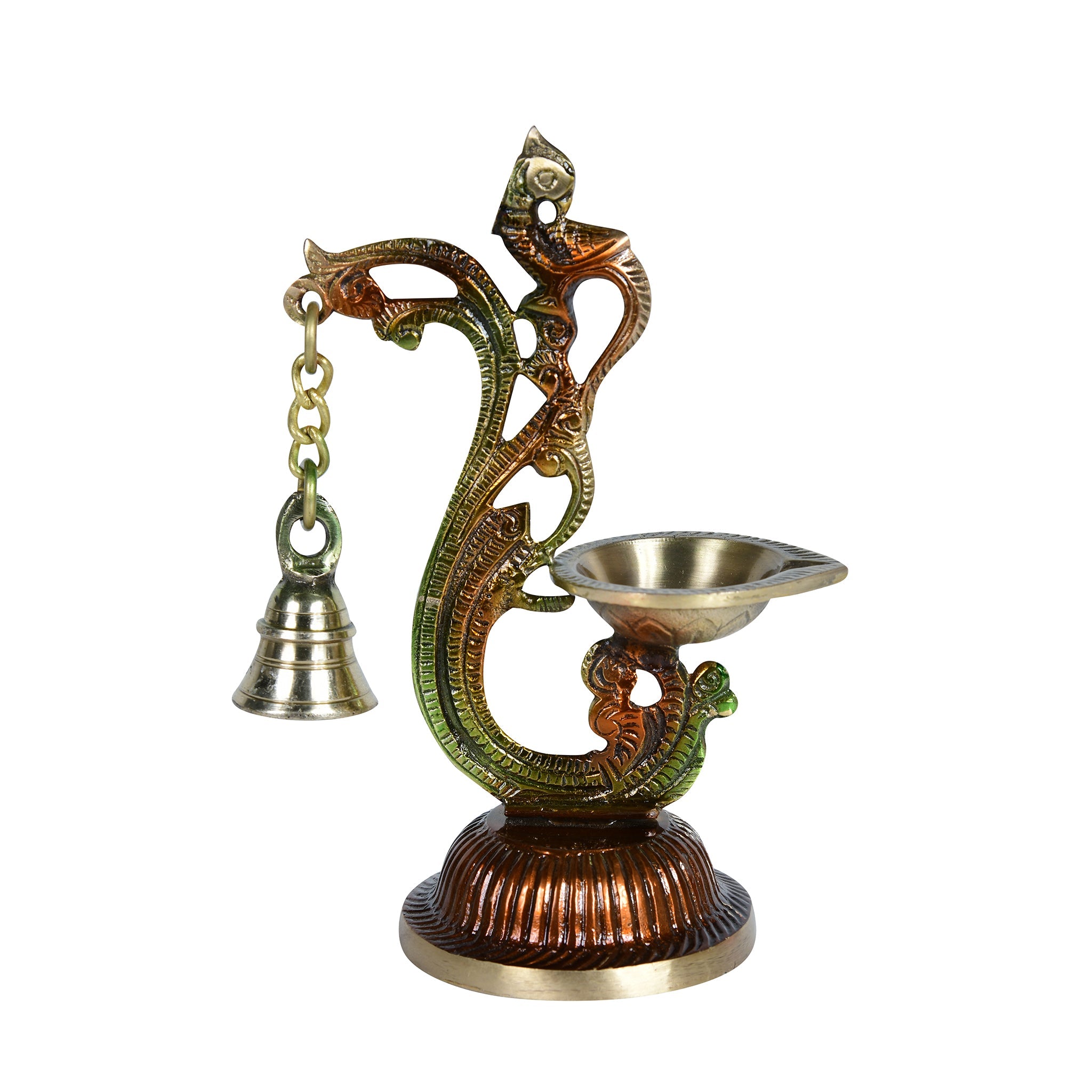 Brass Colored Diya with Bells