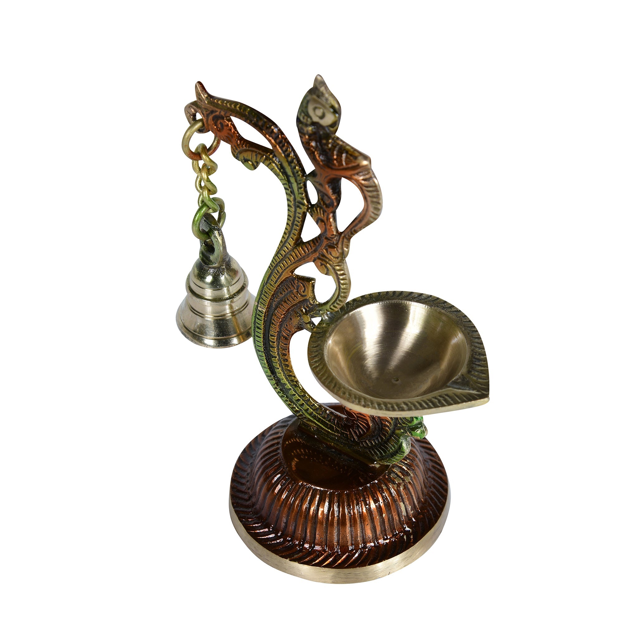 Brass Colored Diya with Bells