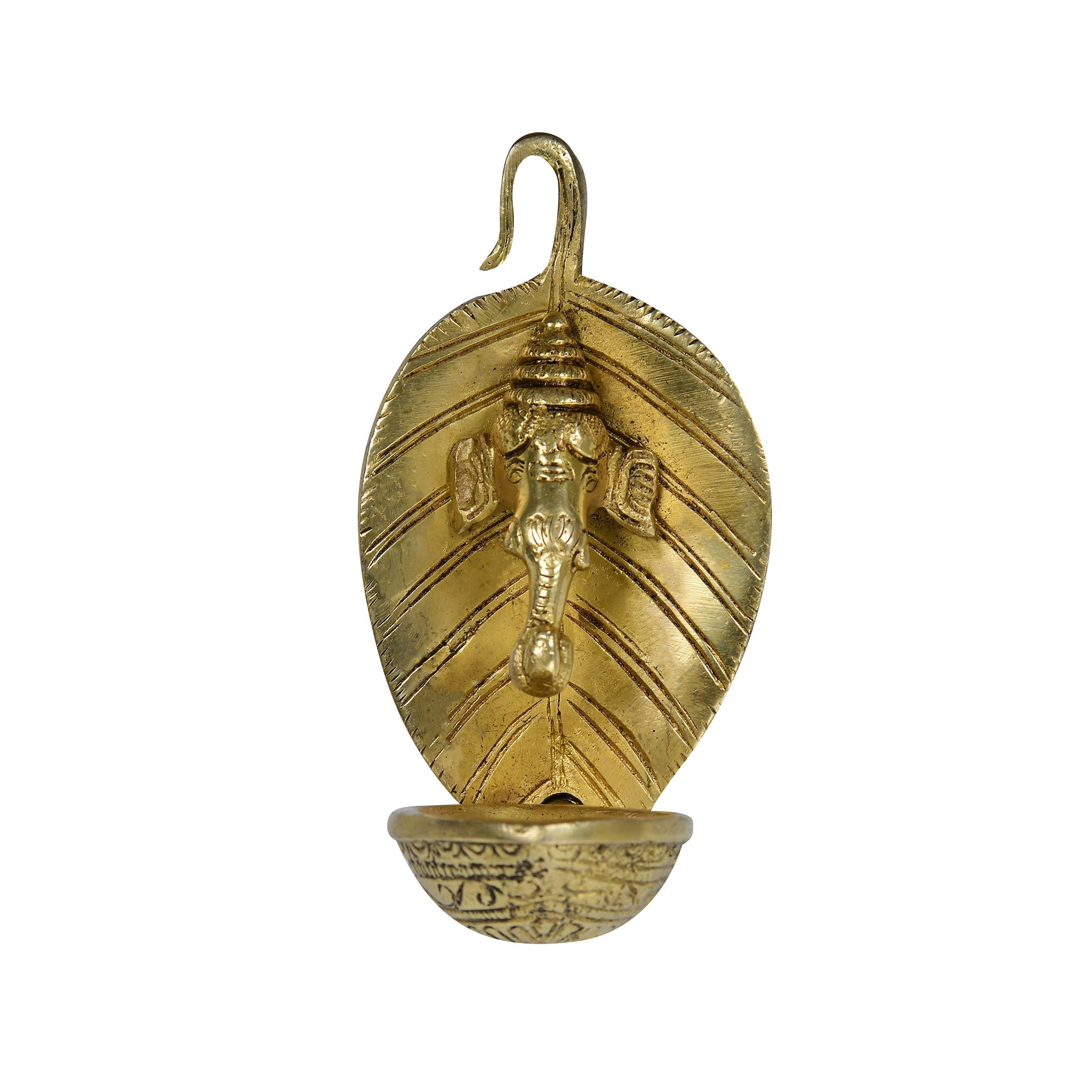 Brass Ganesh Ji Leaf Deepak – Hindu Oil Lamp for Home & Temple – 5 Inch Handcrafted Ganesha Statue