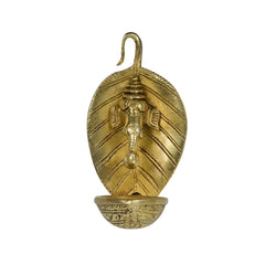 Brass Ganesh Ji Leaf Deepak – Hindu Oil Lamp for Home & Temple – 5 Inch Handcrafted Ganesha Statue