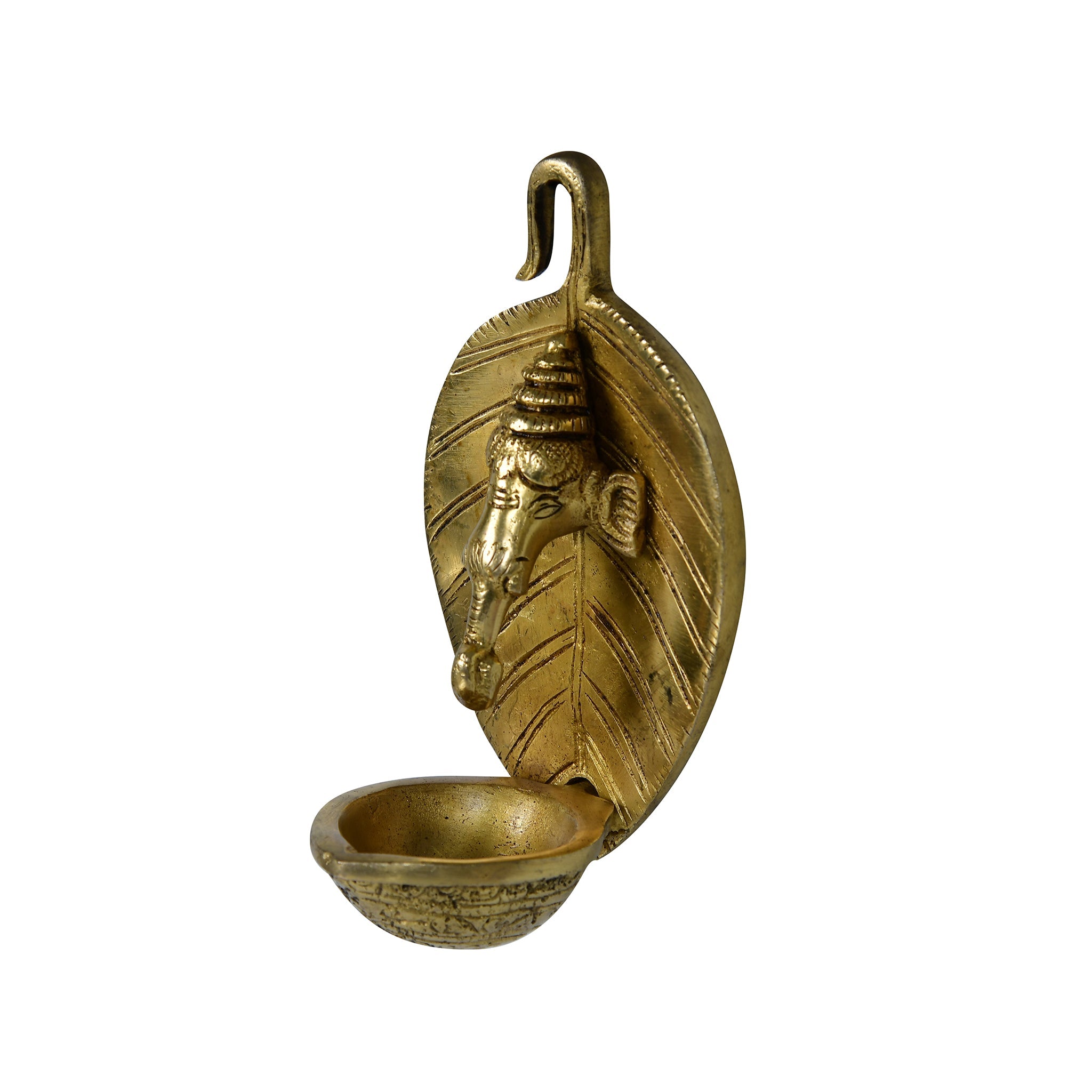 Brass Ganesh Ji Leaf Deepak – Hindu Oil Lamp for Home & Temple – 5 Inch Handcrafted Ganesha Statue