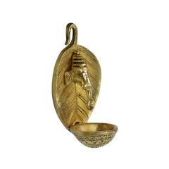 Brass Ganesh Ji Leaf Deepak – Hindu Oil Lamp for Home & Temple – 5 Inch Handcrafted Ganesha Statue