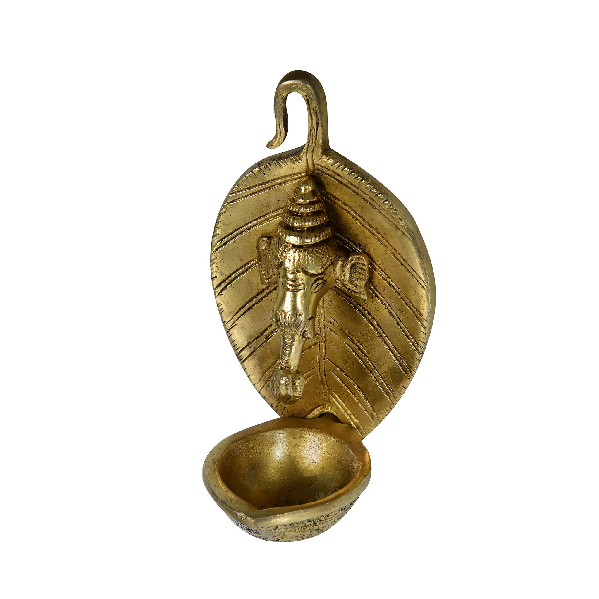 Brass Ganesh Ji Leaf Deepak – Hindu Oil Lamp for Home & Temple – 5 Inch Handcrafted Ganesha Statue