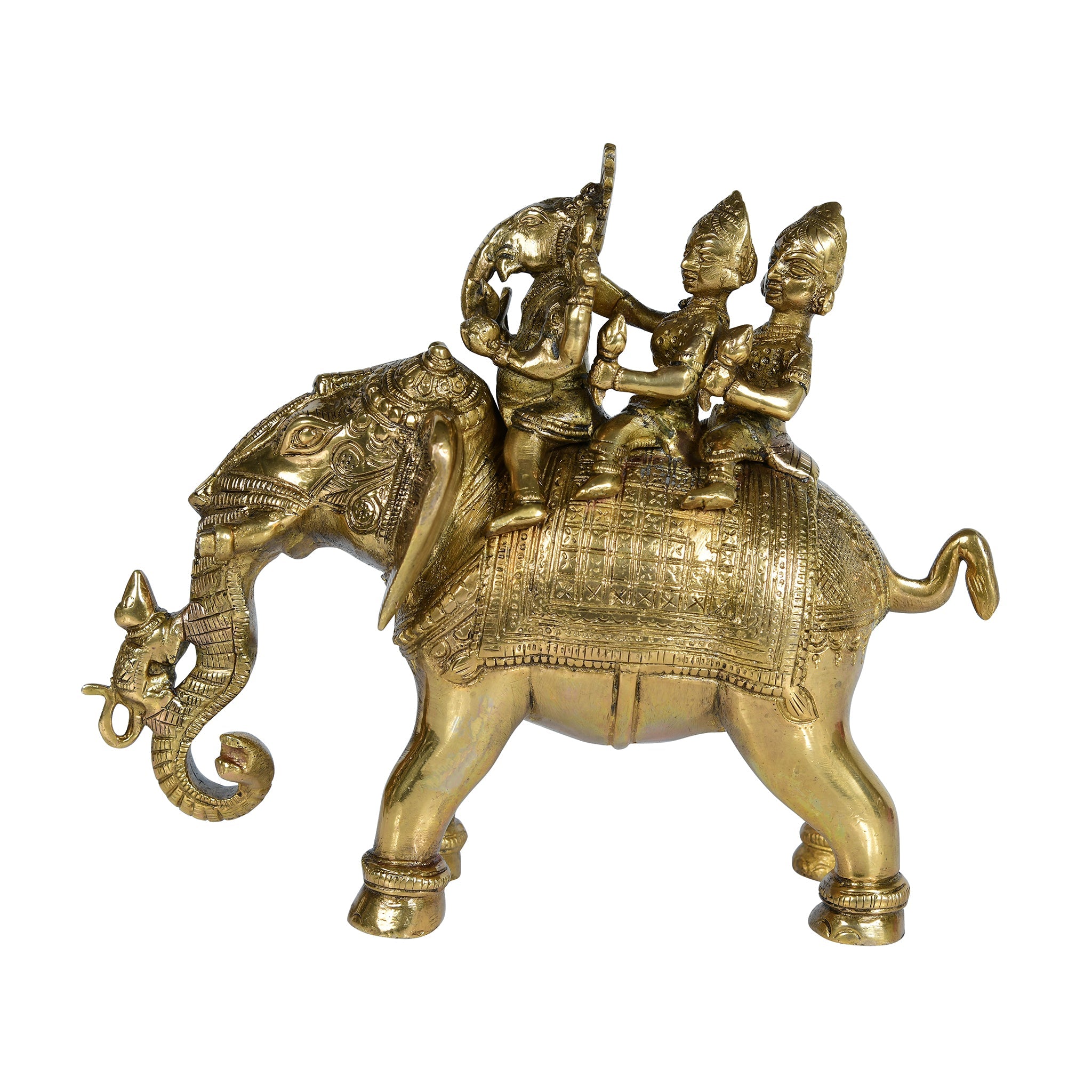 Pure Brass Ridhi Sidhi Ganesh Ji Sitting on Elephant - 8" Height