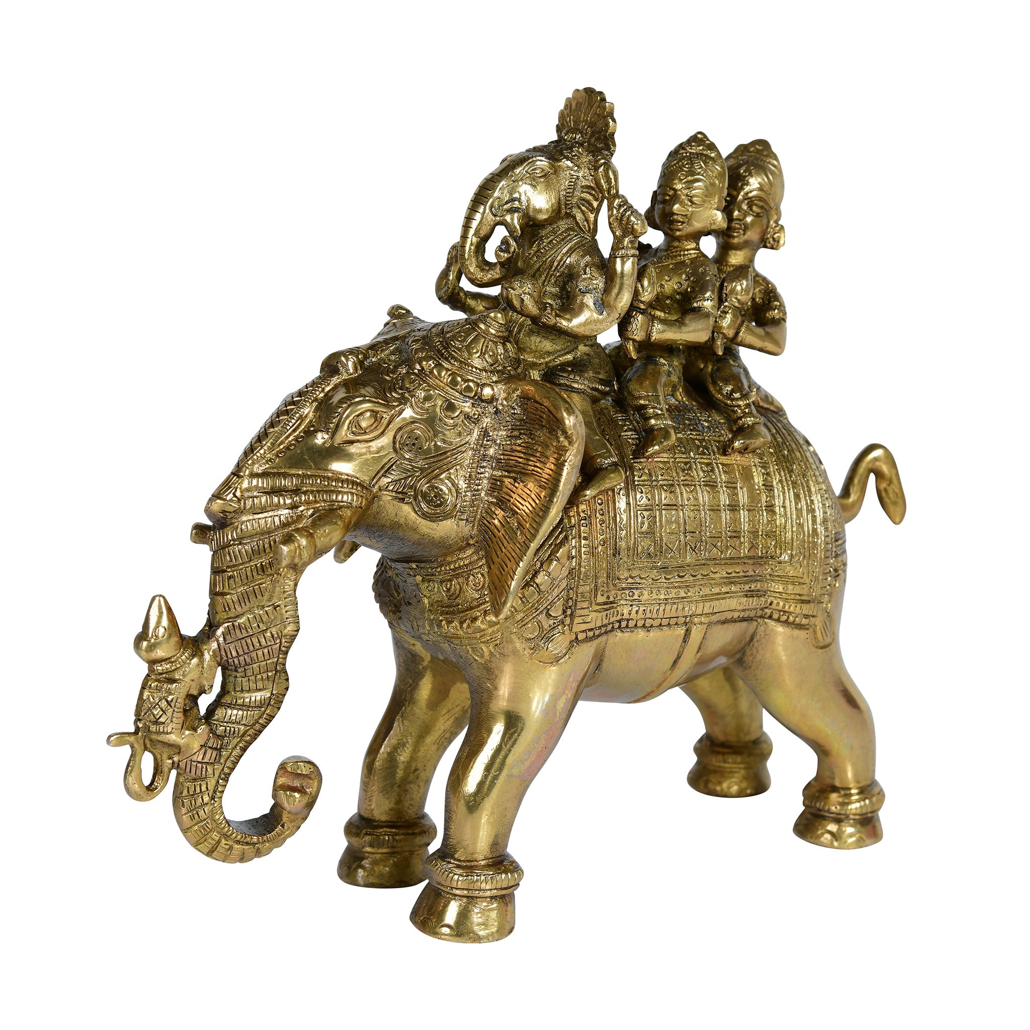Pure Brass Ridhi Sidhi Ganesh Ji Sitting on Elephant - 8" Height