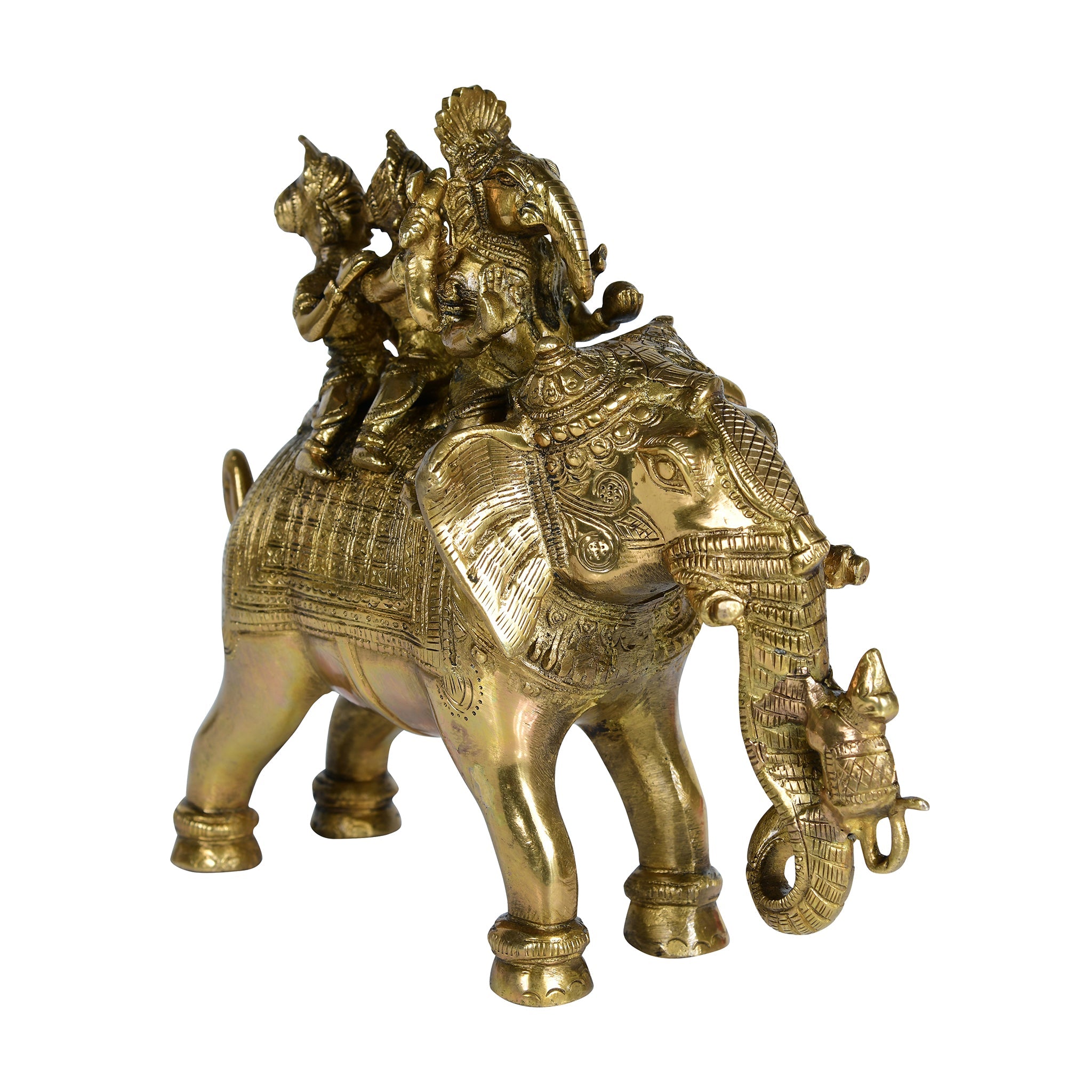 Pure Brass Ridhi Sidhi Ganesh Ji Sitting on Elephant - 8" Height