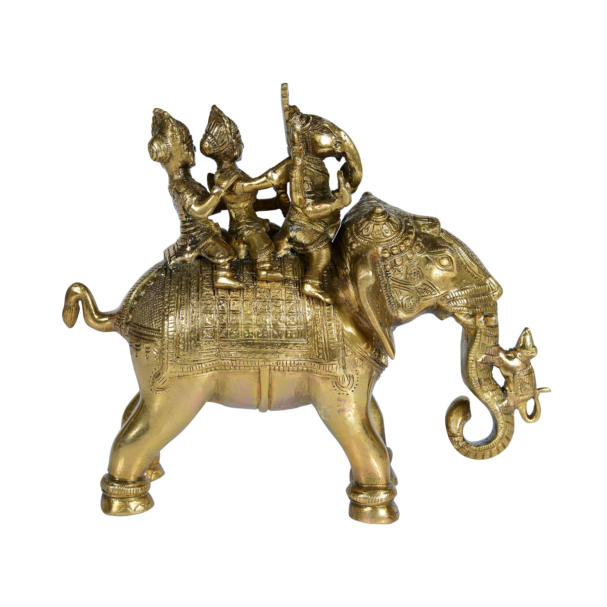 Pure Brass Ridhi Sidhi Ganesh Ji Sitting on Elephant - 8" Height