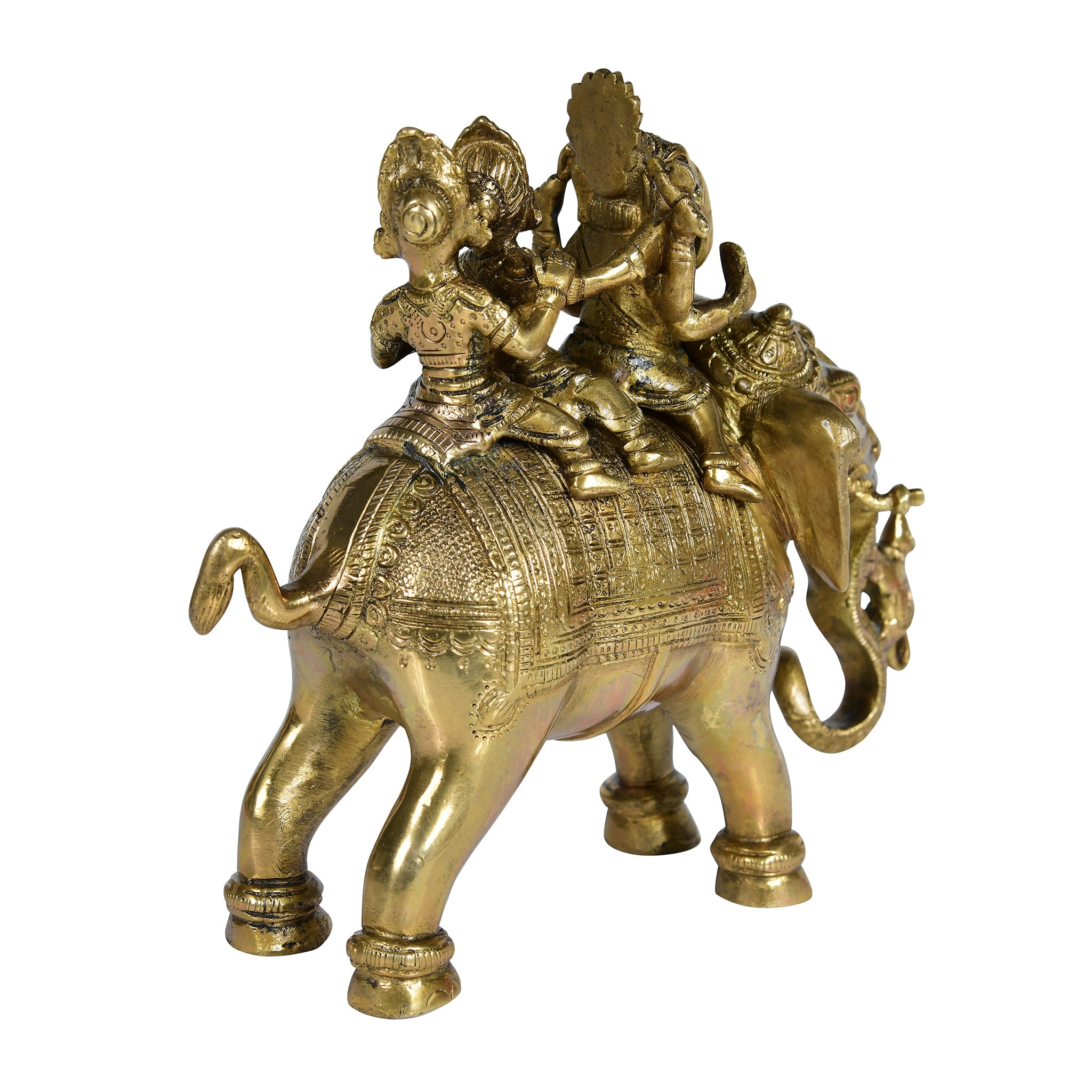 Pure Brass Ridhi Sidhi Ganesh Ji Sitting on Elephant - 8" Height