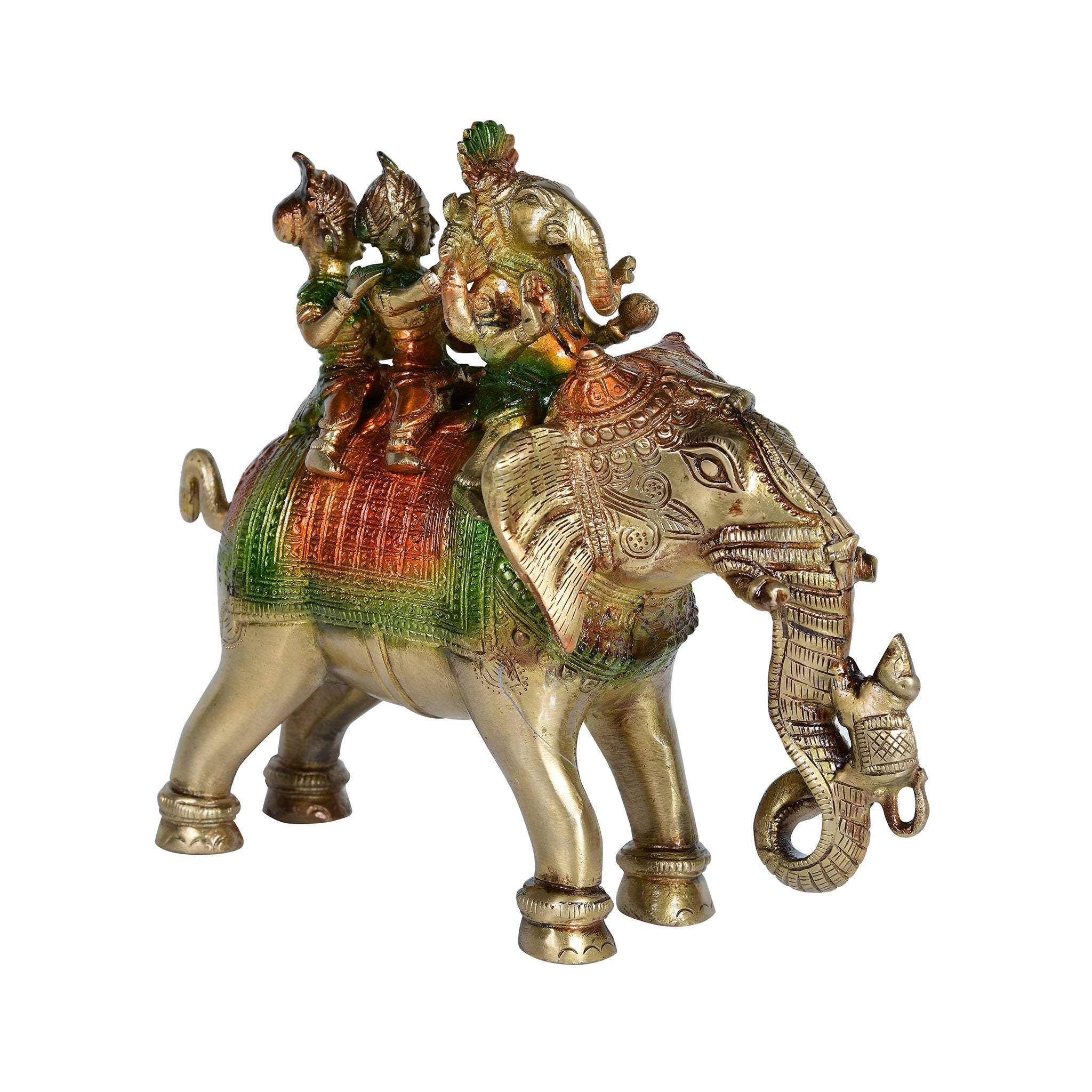 Pure BrassHandcrafted Colored Ridhi Sidhi Ganesh Ji Sitting on Elephant - 8" Height
