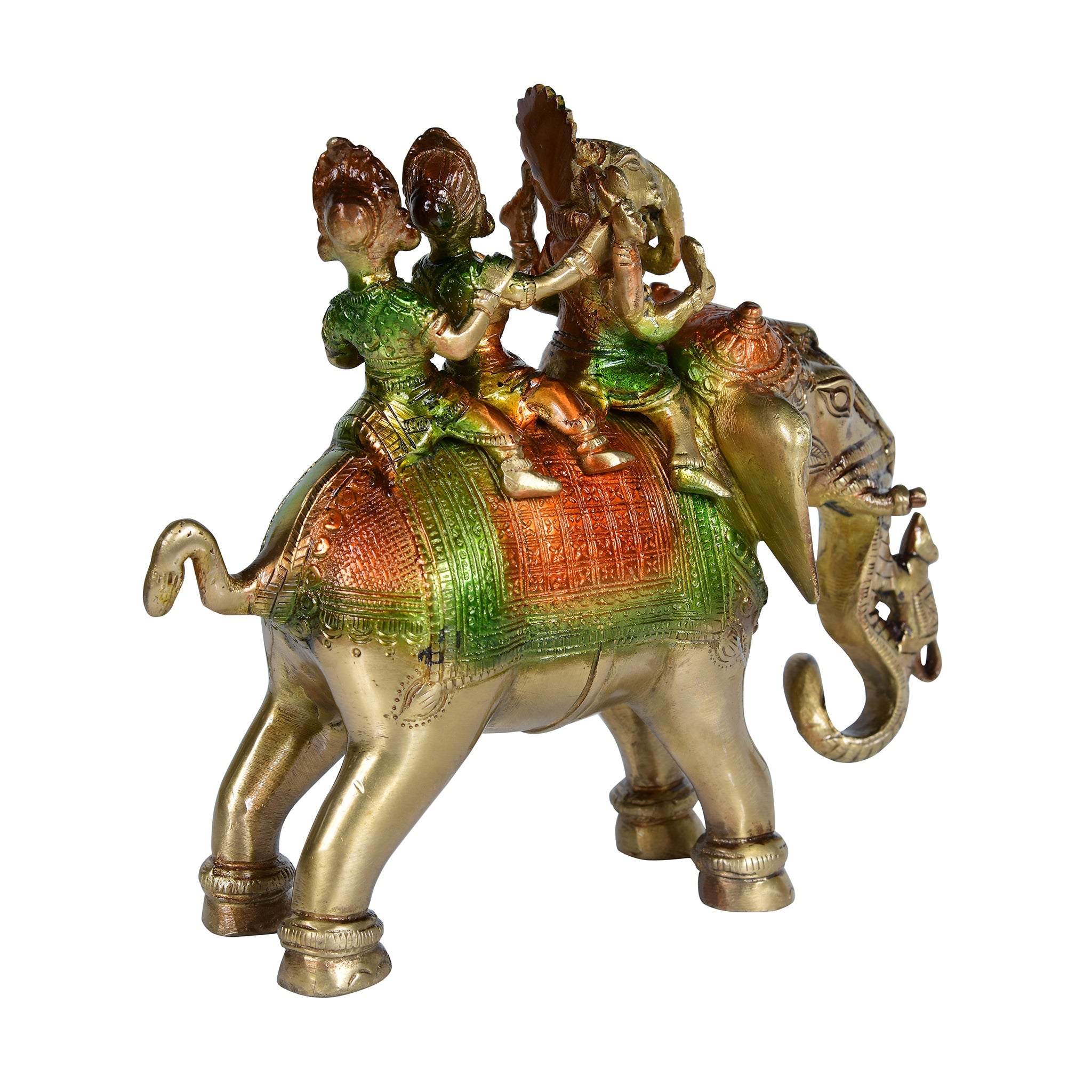 Pure BrassHandcrafted Colored Ridhi Sidhi Ganesh Ji Sitting on Elephant - 8" Height
