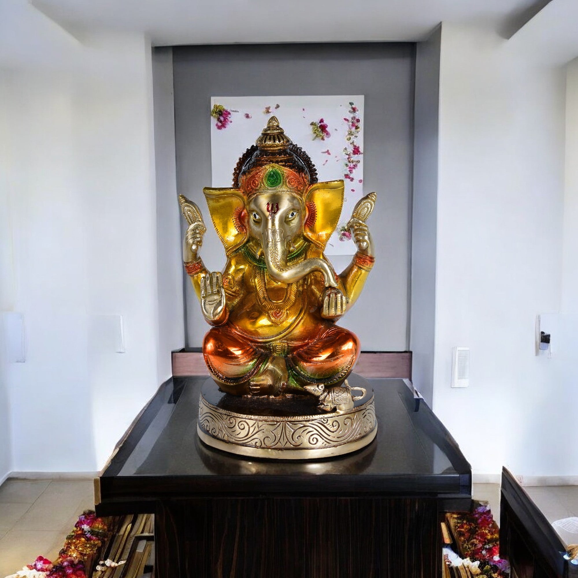 Brass Ganesh Ji Sitting on Gaddi - 8" Height