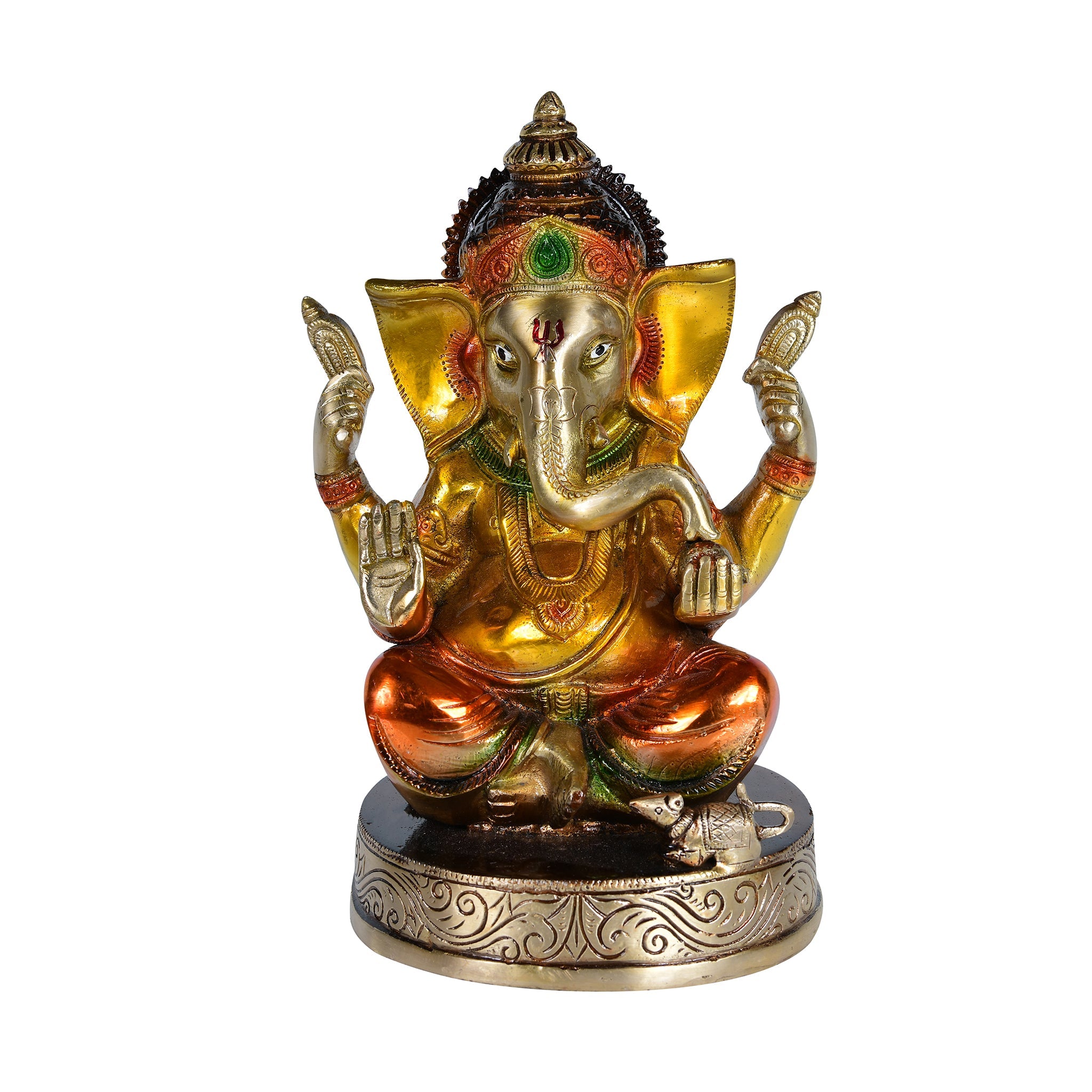 Brass Ganesh Ji Sitting on Gaddi - 8" Height