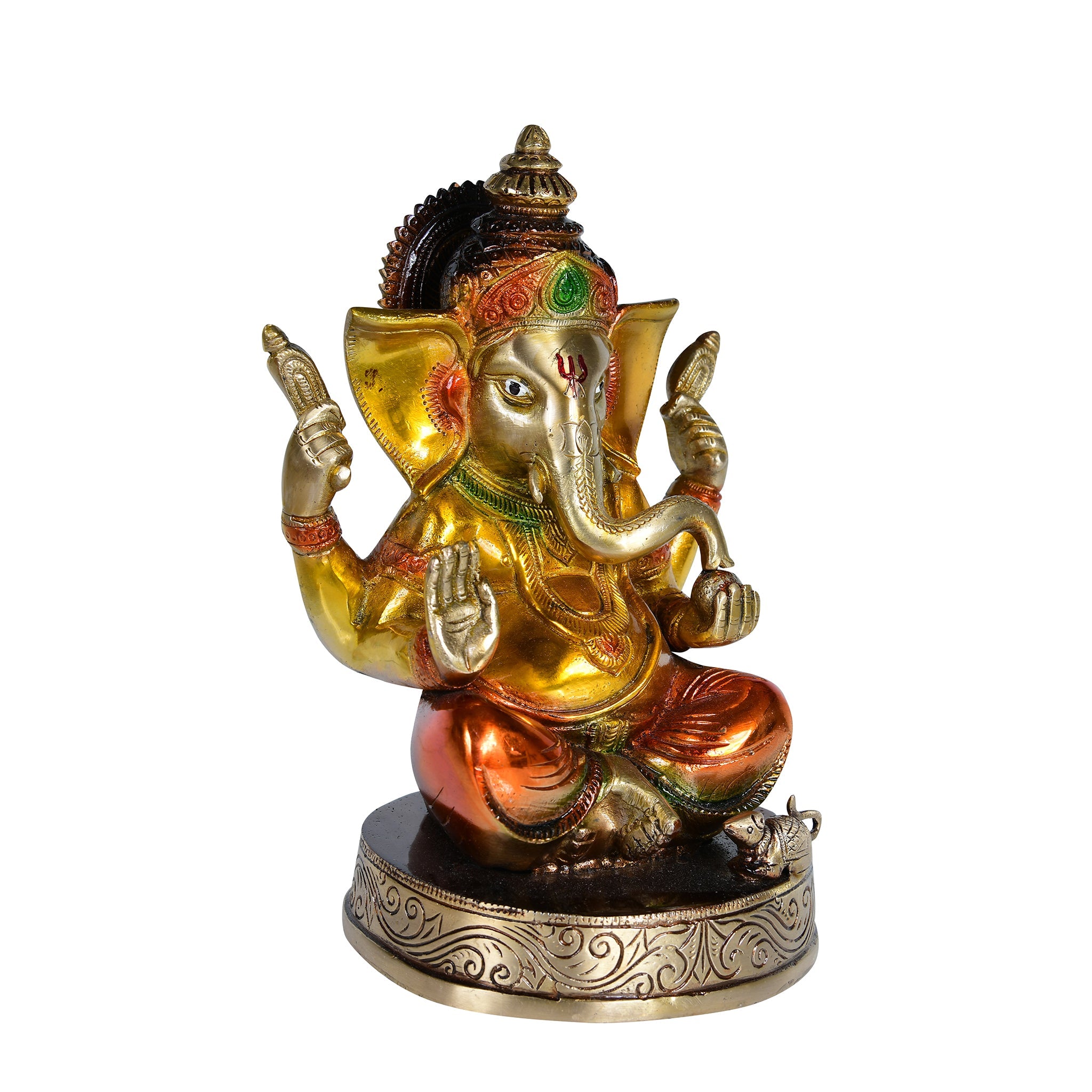 Brass Ganesh Ji Sitting on Gaddi - 8" Height