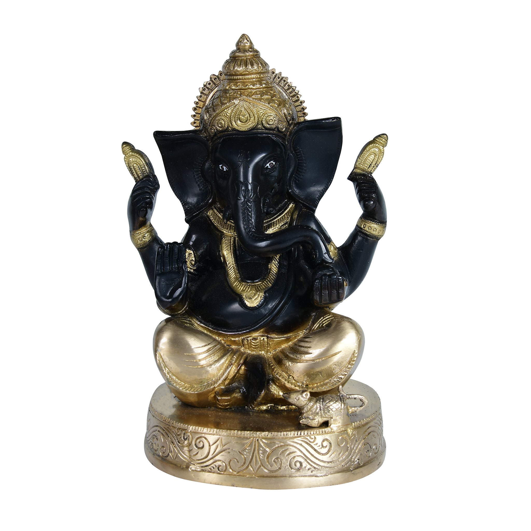 Pure Brass Handcrafted Ganesh Ji Sitting on Gaddi - 9" Height