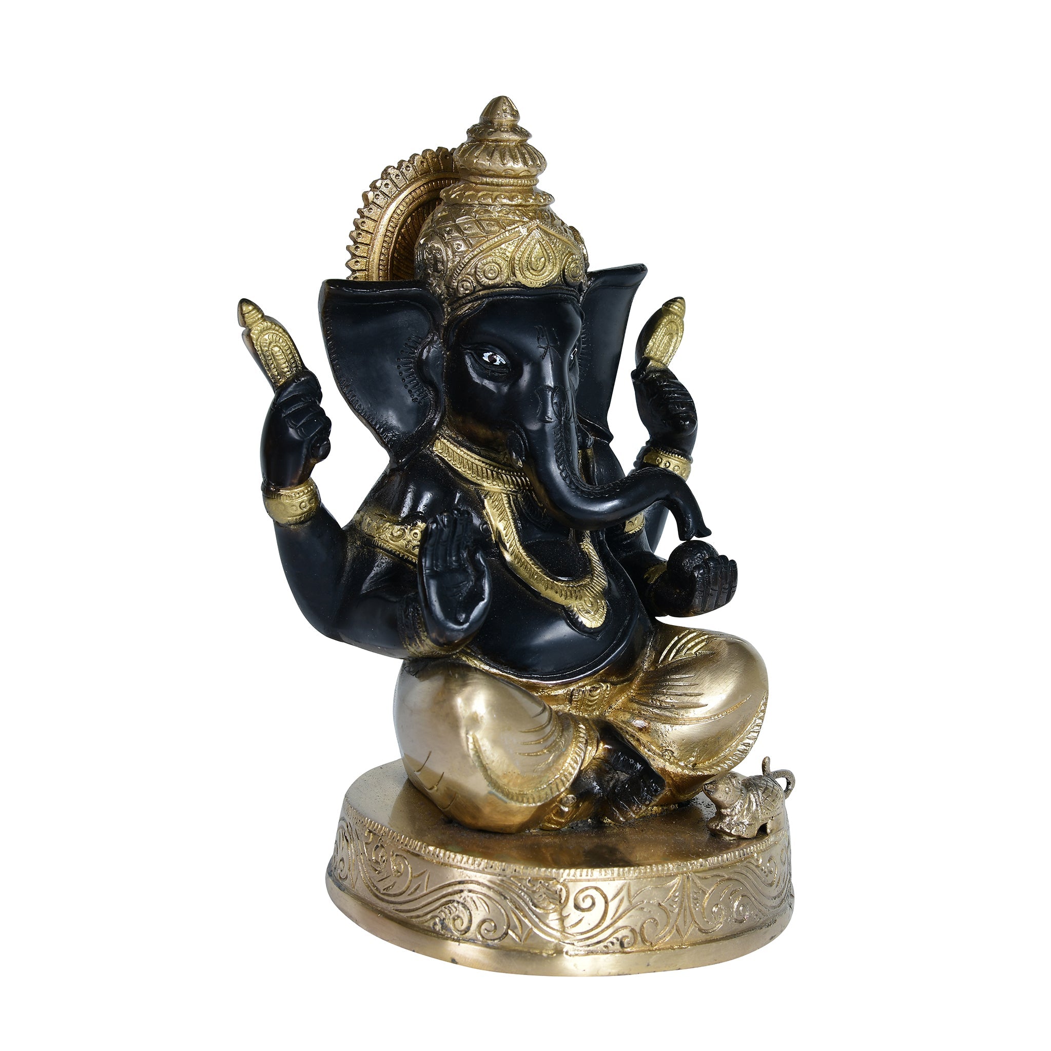 Pure Brass Handcrafted Ganesh Ji Sitting on Gaddi - 9" Height