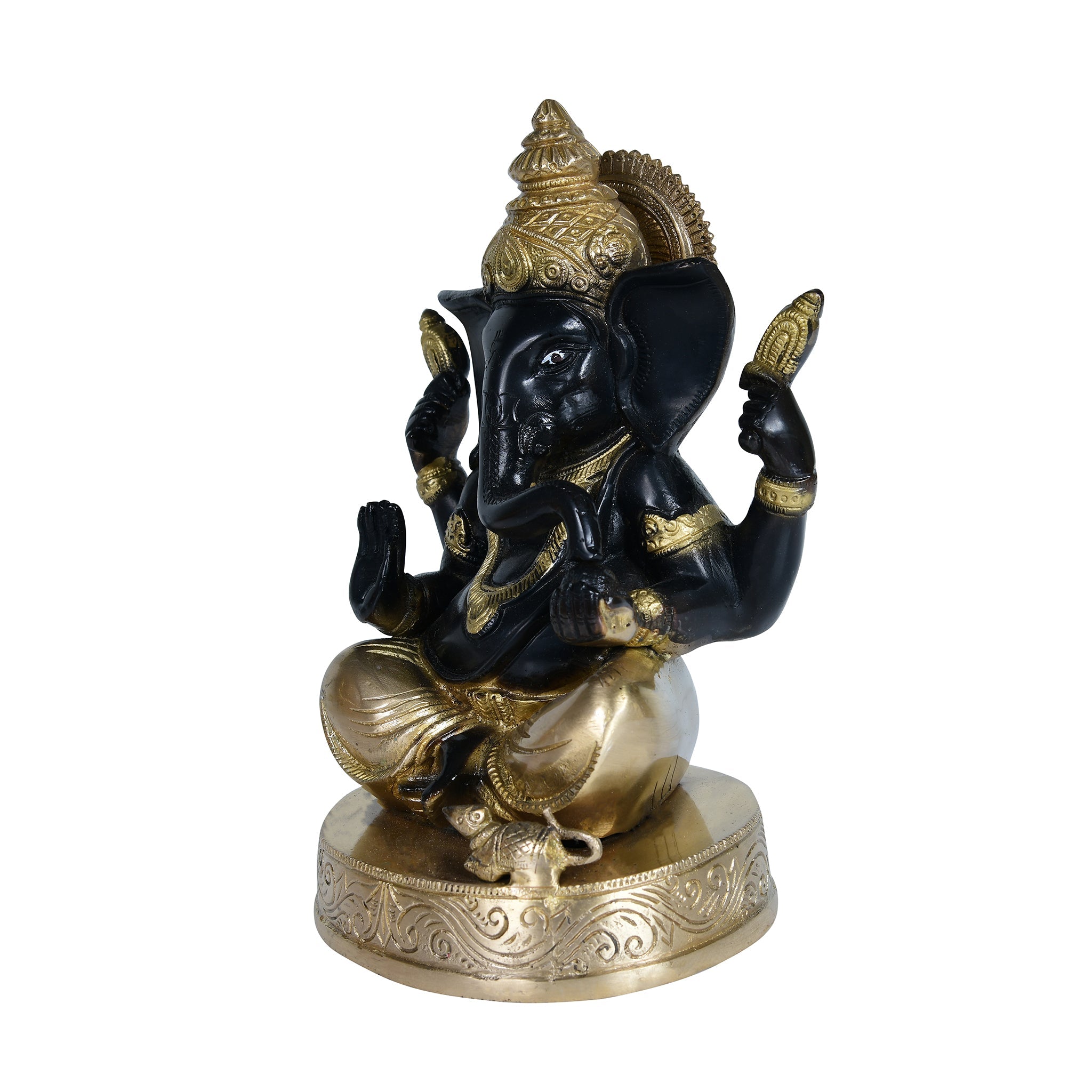 Pure Brass Handcrafted Ganesh Ji Sitting on Gaddi - 9" Height