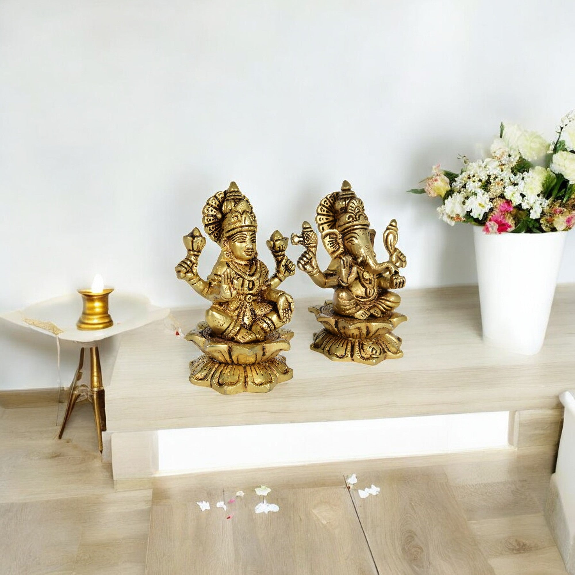 Sacred Lakshmi Ganesh Idol Set with Elephants – Prosperity, Wisdom & Divine Grace