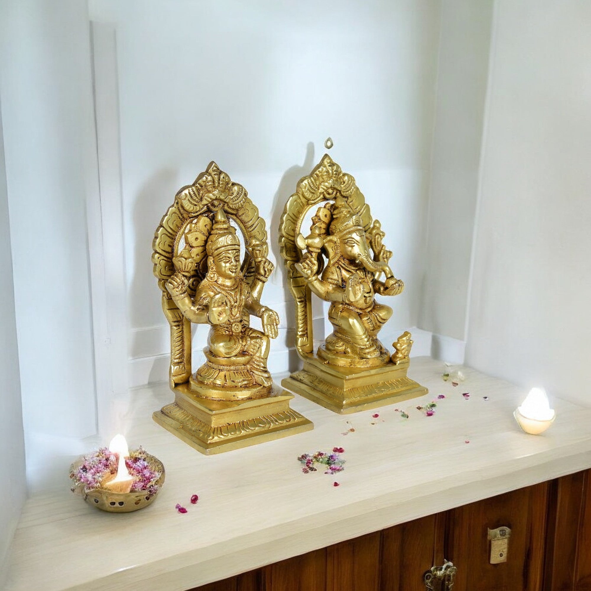 Brass Lakshmi Ganesh Ji God Idols - 5.5" Height