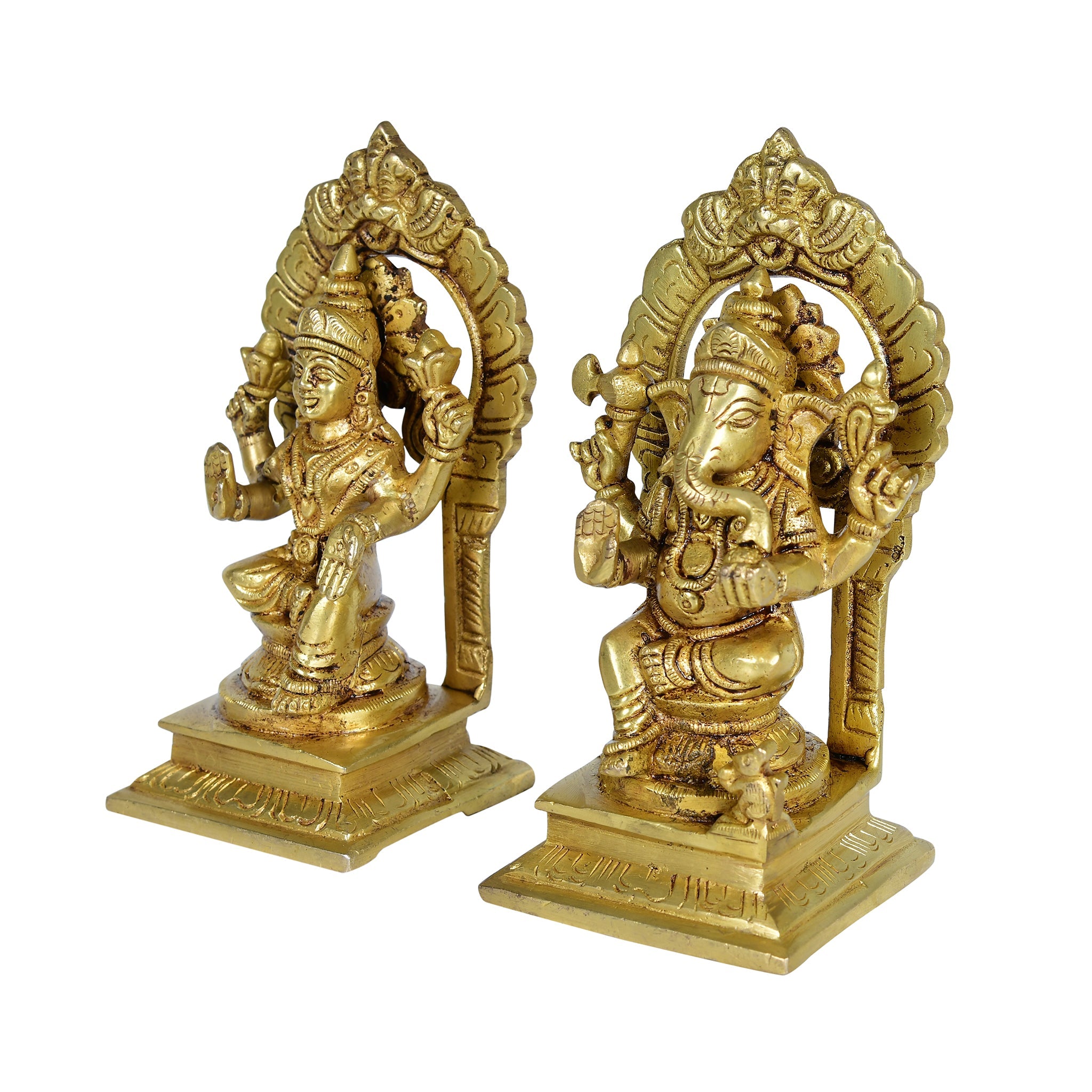 Brass Lakshmi Ganesh Ji God Idols - 5.5" Height