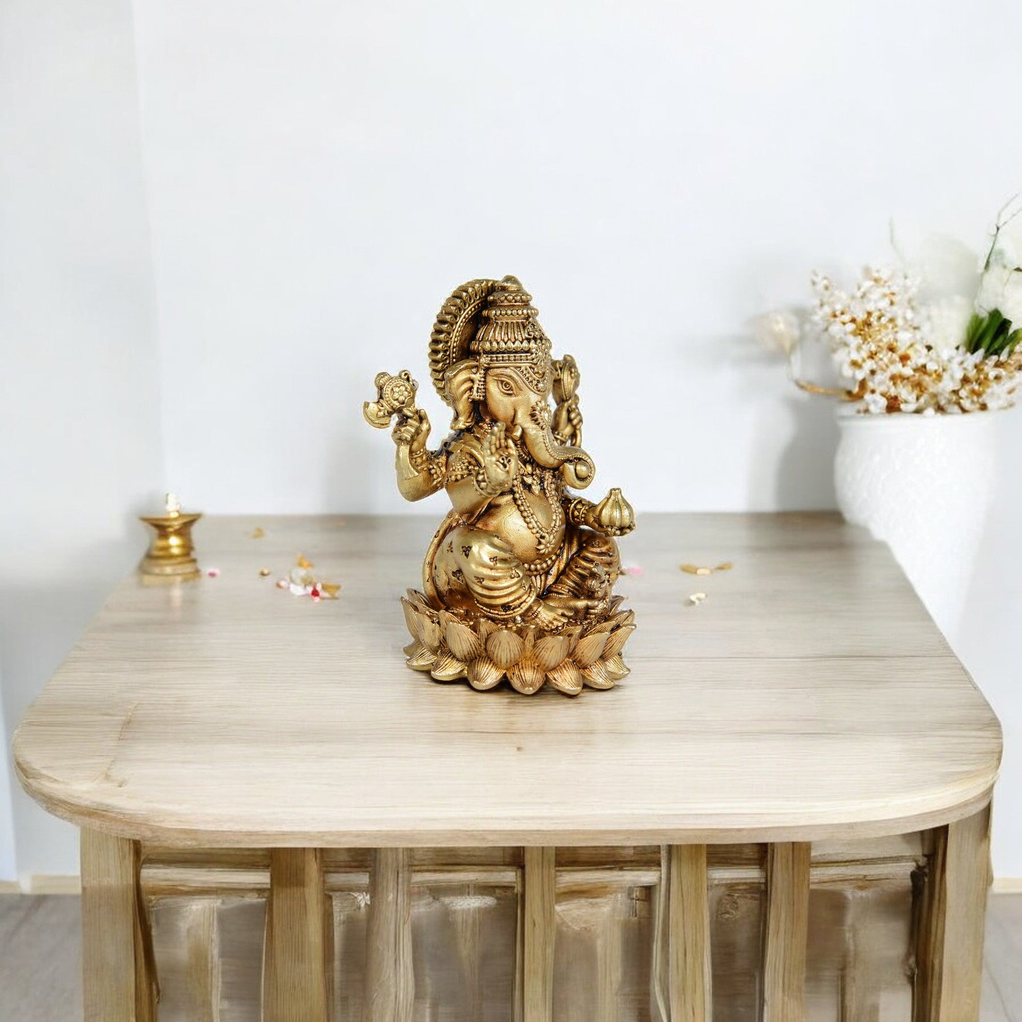 Brass Superfine Ganesh Ji Idol – 3" Height | Small Spiritual Statue for Puja or Decor